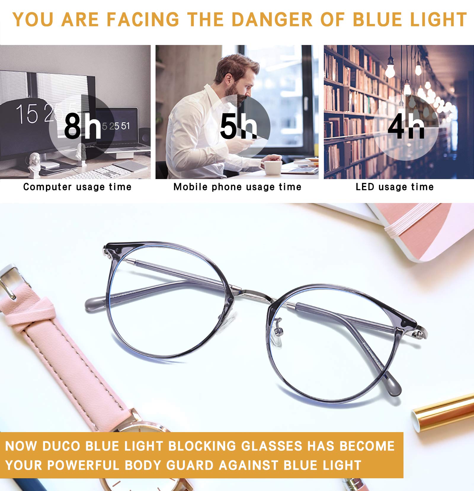 DUCO Blue Light Blocking Glasses for Women & Men - Computer Eyewear for Office & Gaming