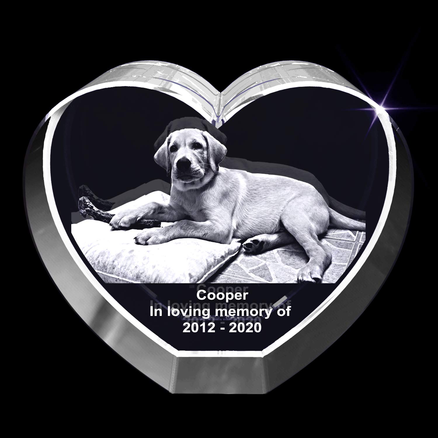 Personalized Pet Memorial 3D Engraved Crystal Keepsake - Large Heart Shape Photo Gift for Dog Cat Lover - Perfect for Anniversary, Birthday & Sympathy Gifts