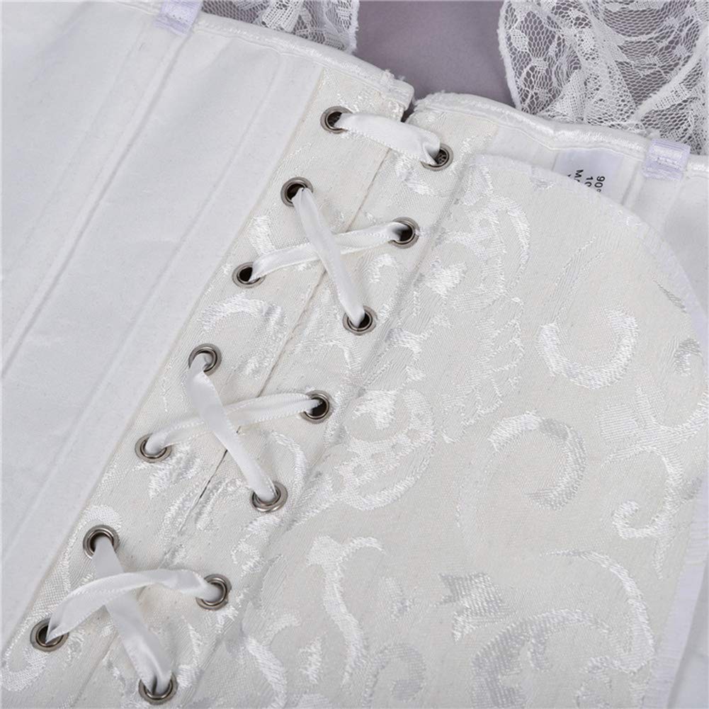 SHYMMUO Women's Sexy Lace Corset Top with Lace Sleeves - Bustier Waist Trainer Lingerie for Shapewear & Costume | Perfect for Valentine's Day, Boudoir Photography, and Burlesque Shows