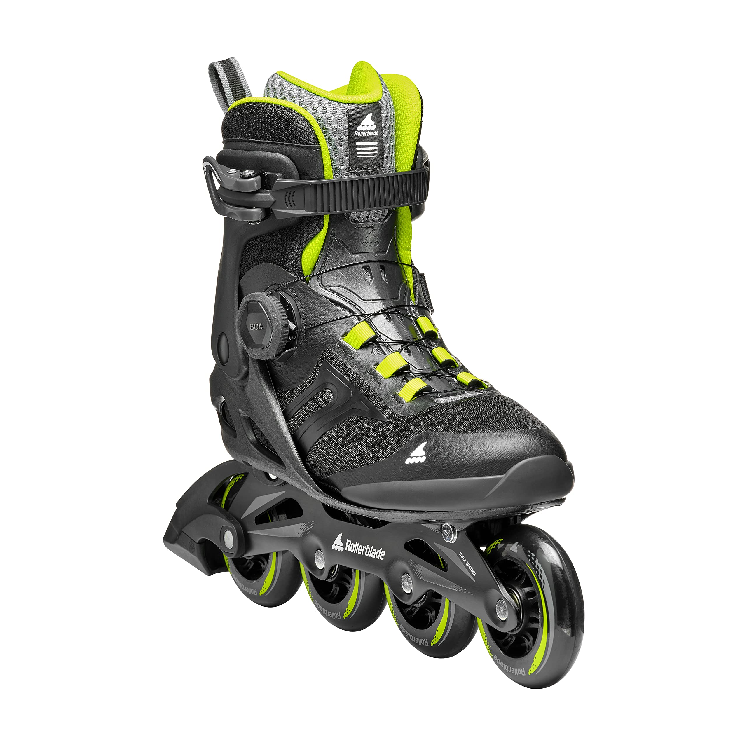 Rollerblade Macroblade 84 BOA Adult Fitness Inline Skates - High Performance Black & Lime for Men & Women - Perfect for Outdoor Exercise, Fitness Training & Recreational Skating