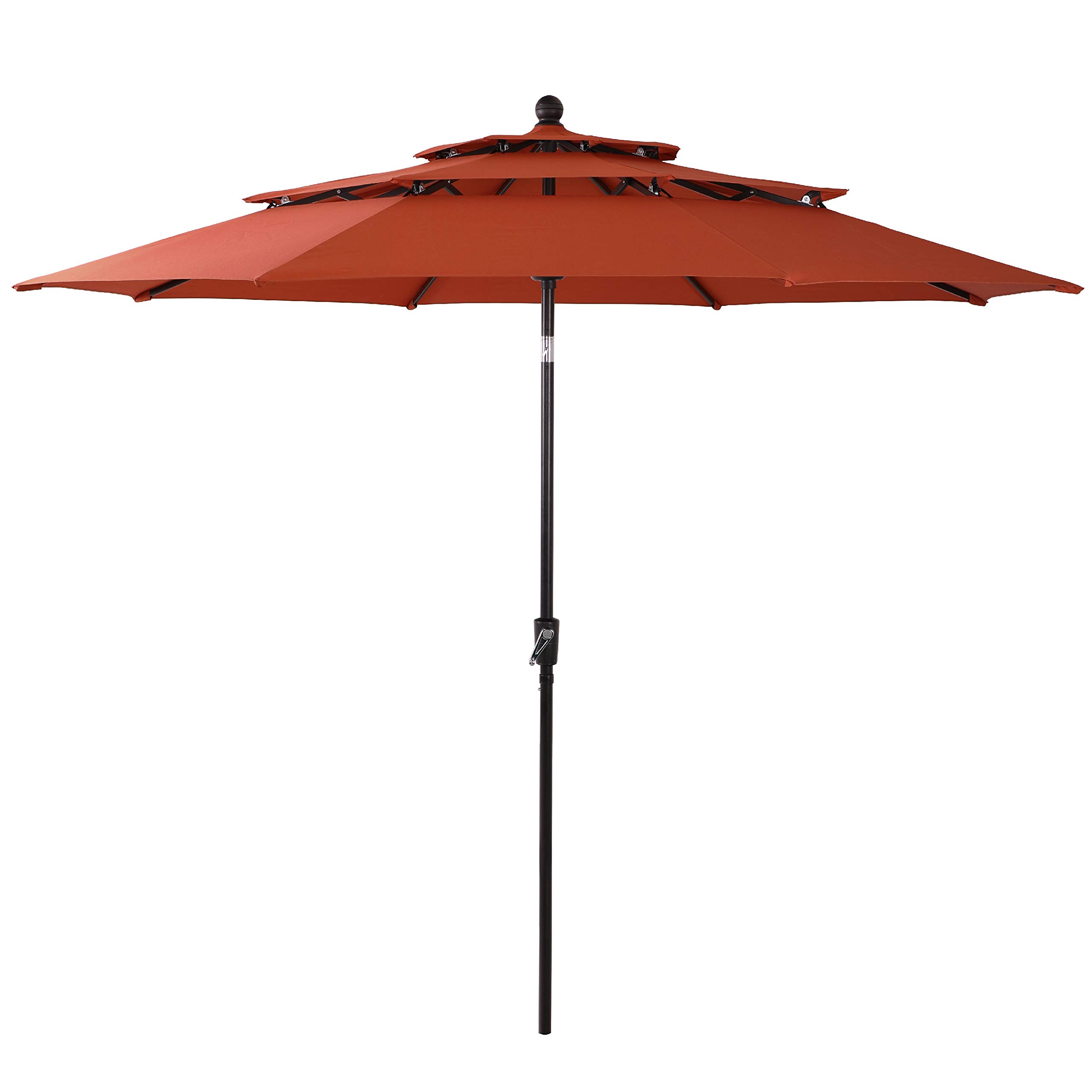 PHI VILLA 10ft 3-Tier Auto-Tilt Patio Umbrella - Double Vented Outdoor Market Umbrella in Orange Red for Poolside, Backyard, and Restaurant Use