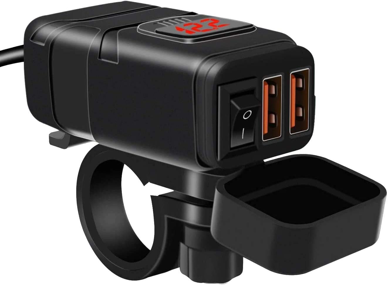 TURN RAISE Motorcycle Phone Charger - Dual USB QC 3.0 Fast Charger with Voltmeter & ON/OFF Switch - Waterproof 12V Charger for Phone, Tablet, Car - Perfect for Motorcycle Rides, Road Trips & Outdoor Adventures (QK010R)
