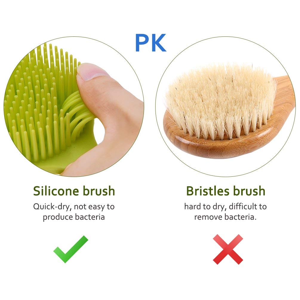 HARI - Long Handle Silicone Bath Body Brush Exfoliator with Soft Bristles, Back Scrubber for Shower (Green) - Perfect for Deep Cleansing & Exfoliating in Bath or Shower