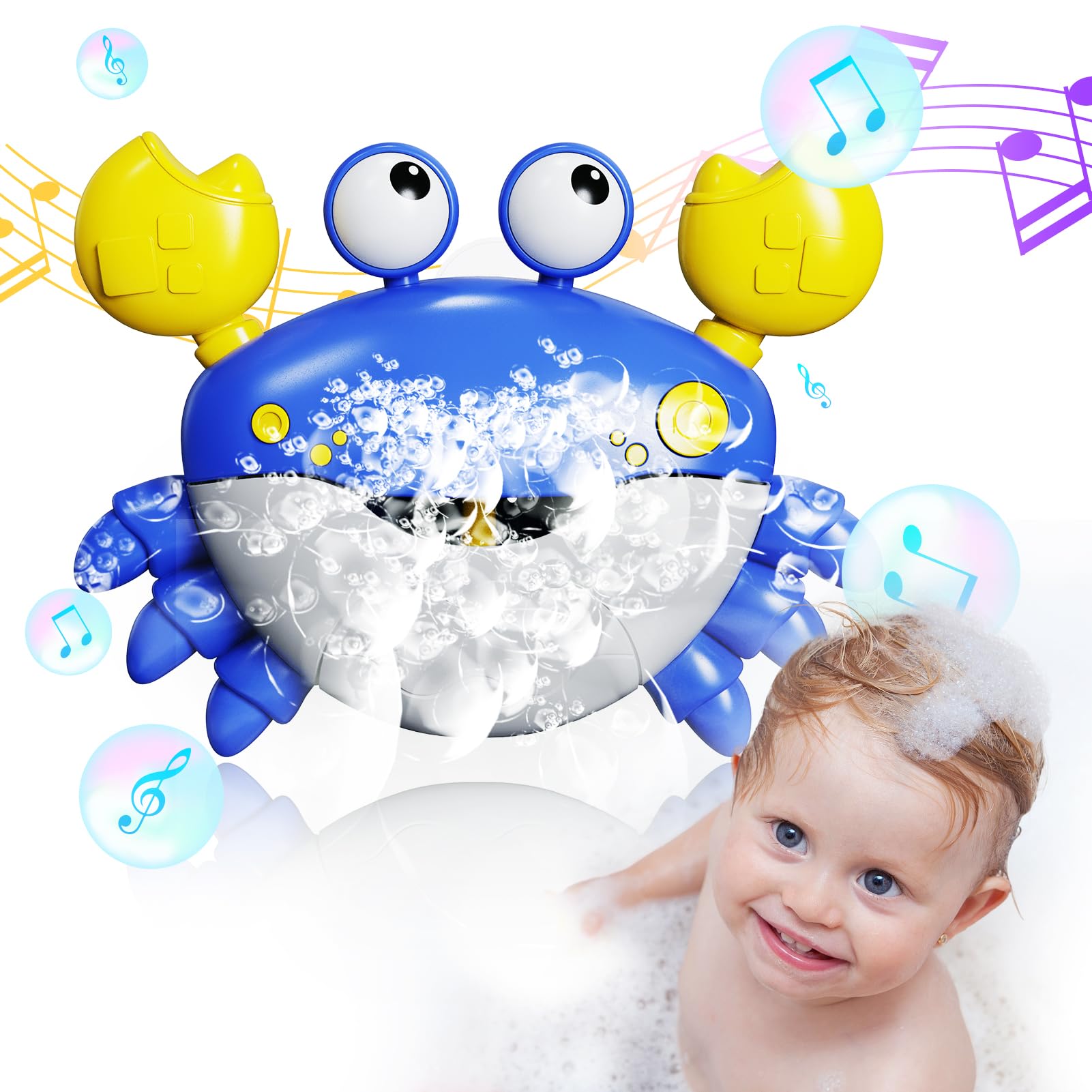 GLZOOO Crab Bath Toys for Toddlers - Bubble Blowing Bath Toy with 12 Children’s Songs, Sing-Along Bubble Maker for Baby Bath Time Fun (Blue) - Perfect for Sensory Play and Early Learning in the Tub