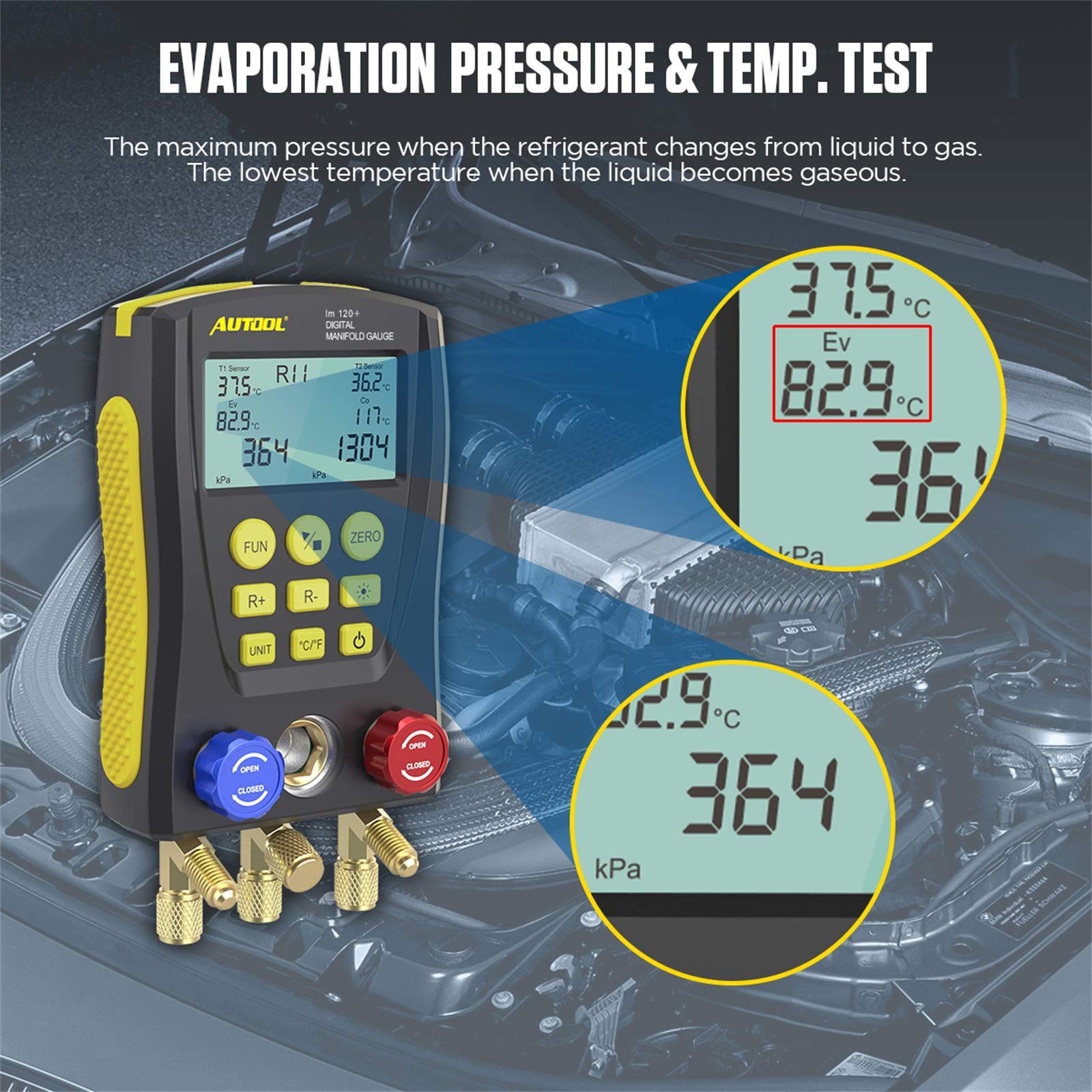 Professional Digital HVAC Manifold Gauge Set - Refrigeration Vacuum Pressure Temperature Tester Kit with Test Clips & Pipes for AC, Refrigerator Maintenance - Perfect for HVAC Technicians & DIY Home Appliance Repair