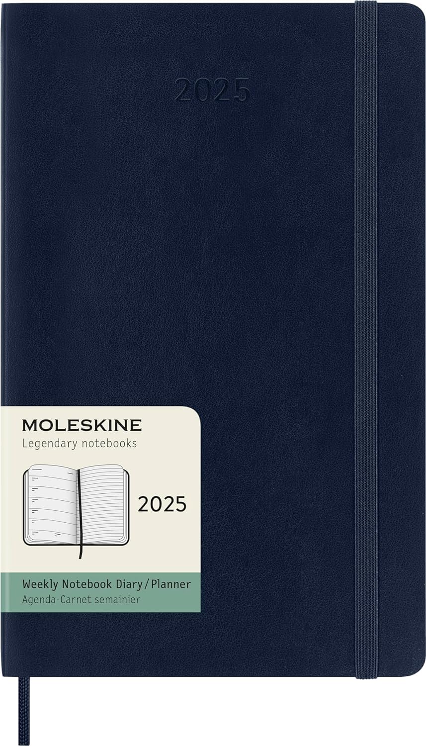 Moleskine 2025 Weekly Planner - 12 Month Agenda with Notes Space, Soft Cover & Elastic Closure, Sapphire Blue, Large 13x21 cm - Perfect for Work, School & Personal Organization