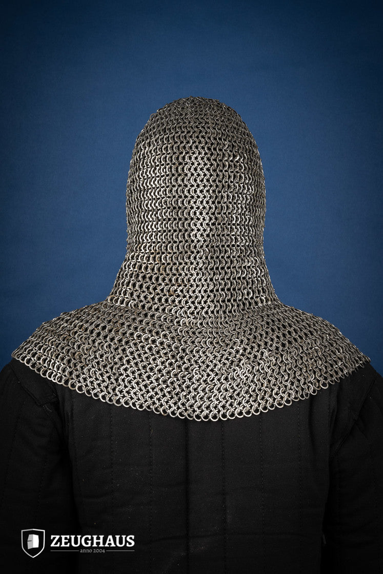 Chainmail Hood with Flat Rings & Riveted Wedge - 9mm Steel Oiled for Medieval Armor, LARP & Cosplay Protection