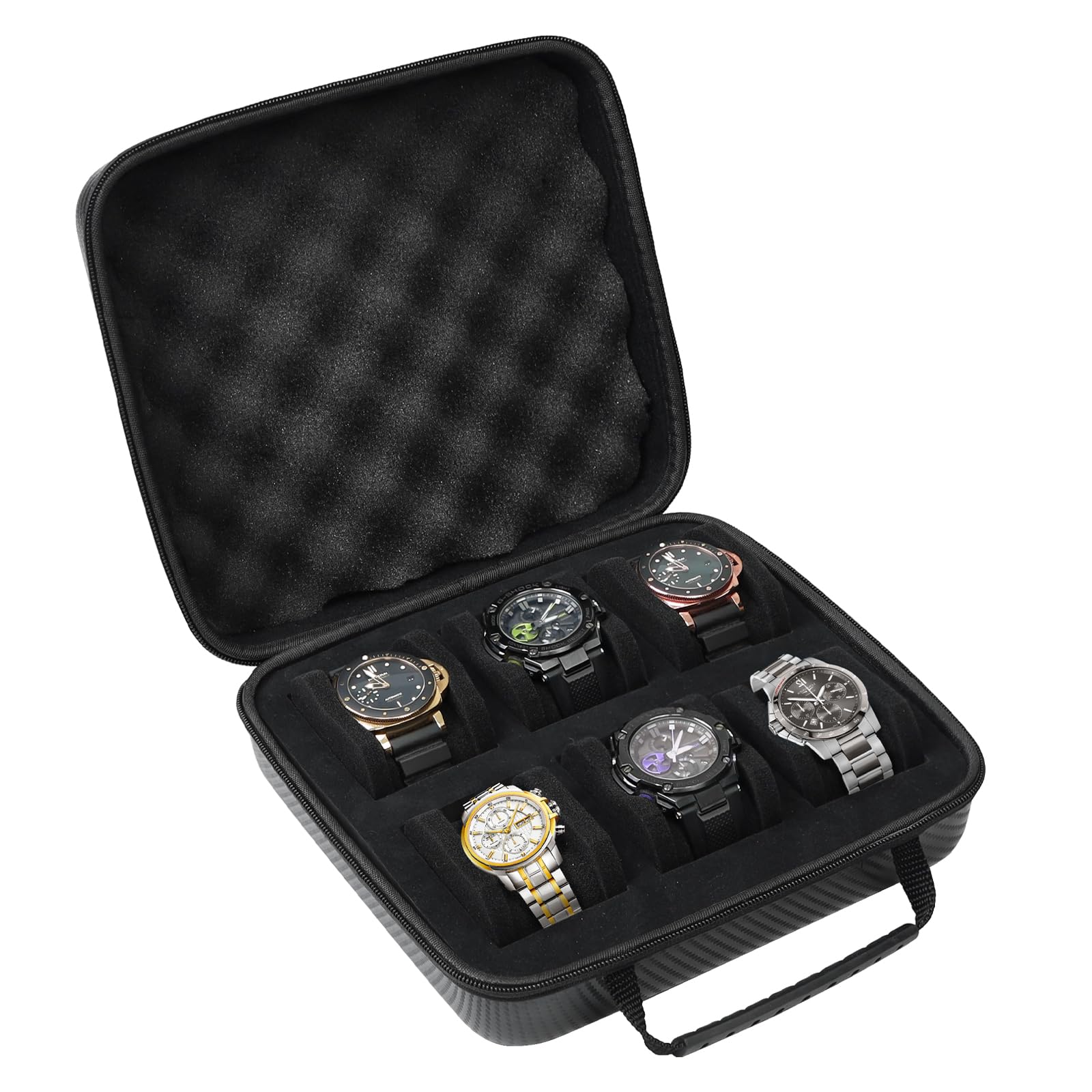 6-Slot Travel Watch Case for Men - Hard Watch Storage Box with Removable Shockproof Watch Pillows (Black) | Perfect for Business Trips, Vacations & Watch Collection Organization