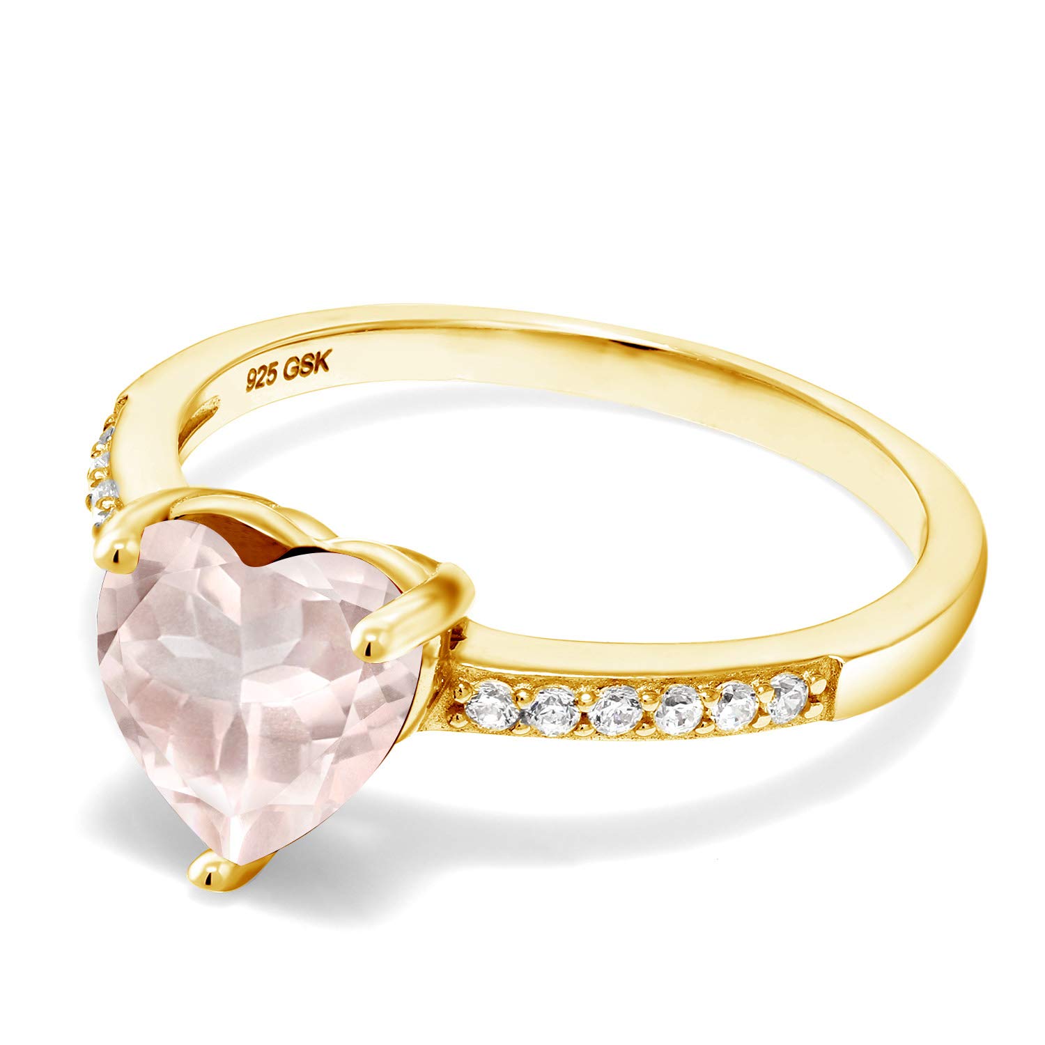 1.90 Ct Heart-Shaped Rose Quartz Ring - 18K Yellow Gold Plated Sterling Silver - Romantic Gift for Valentine's Day, Anniversary & Special Occasions