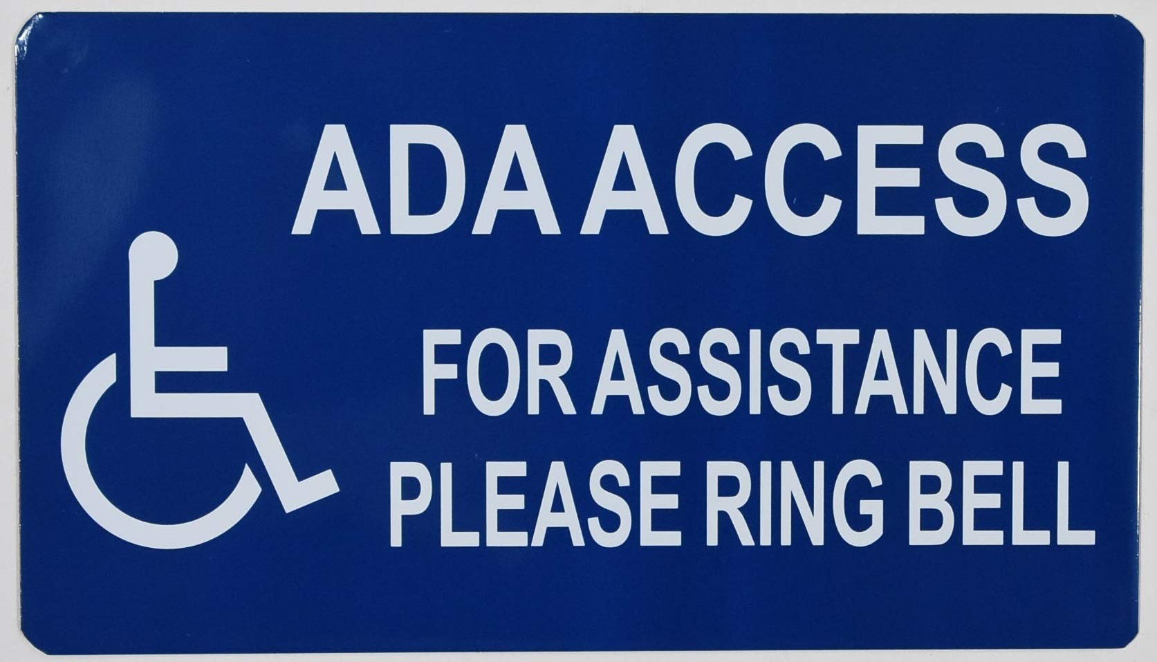 ADA Accessible Please Ring Bell Sign - White & Blue Aluminum 4x7 Inch - Double Sided Tape - Ideal for Office Doors, Restrooms & Public Spaces