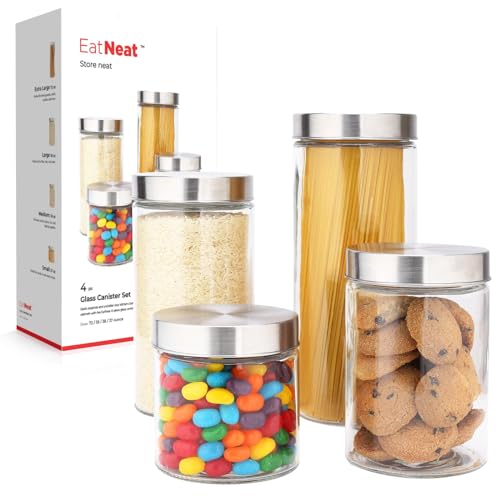 4 Assorted Glass Canisters w/ Steel Lids