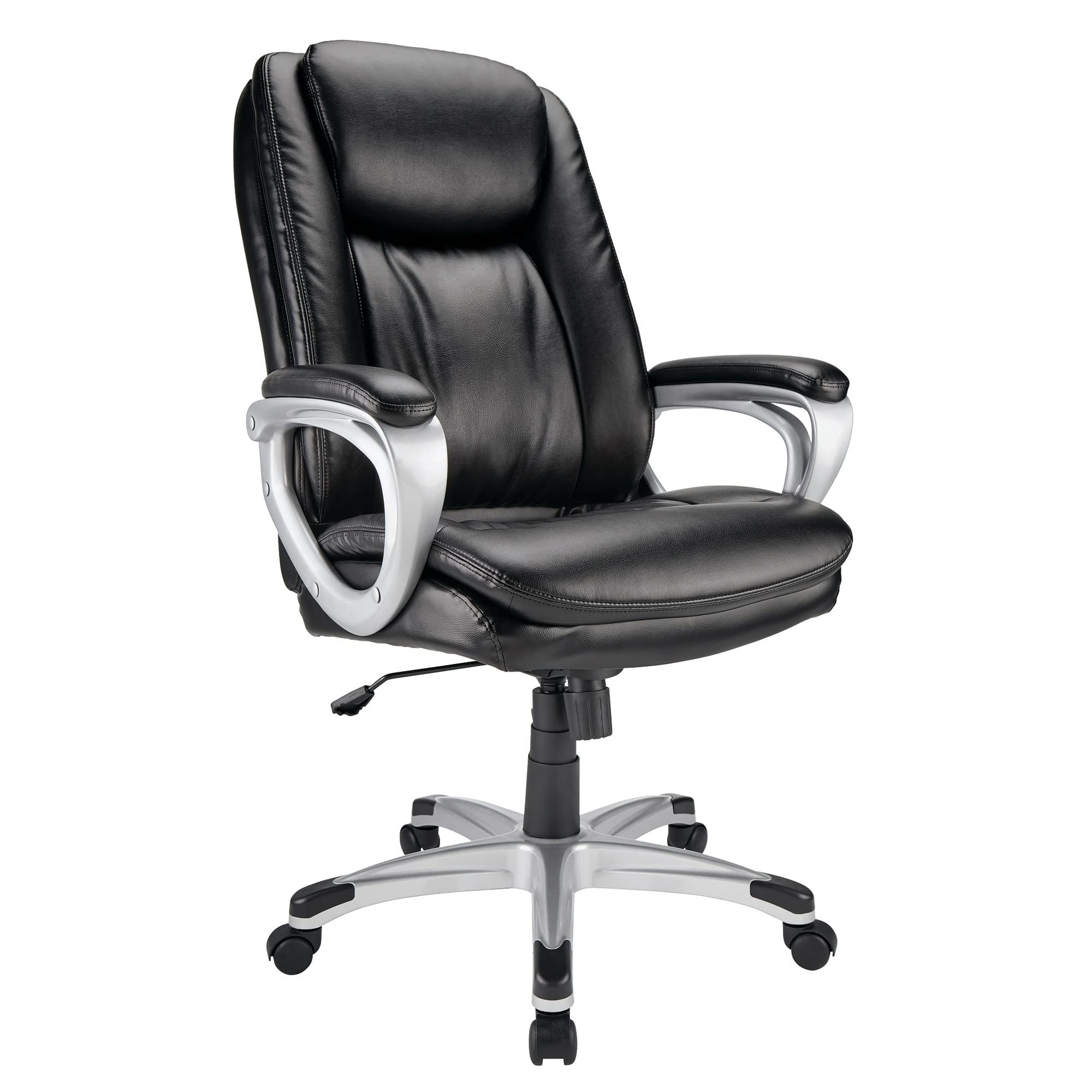 Realspace® Tresswell Bonded Leather High-Back Office Chair - Black/Silver - Ergonomic Executive Desk Chair for Home & Office Workspace, Gaming, and Study