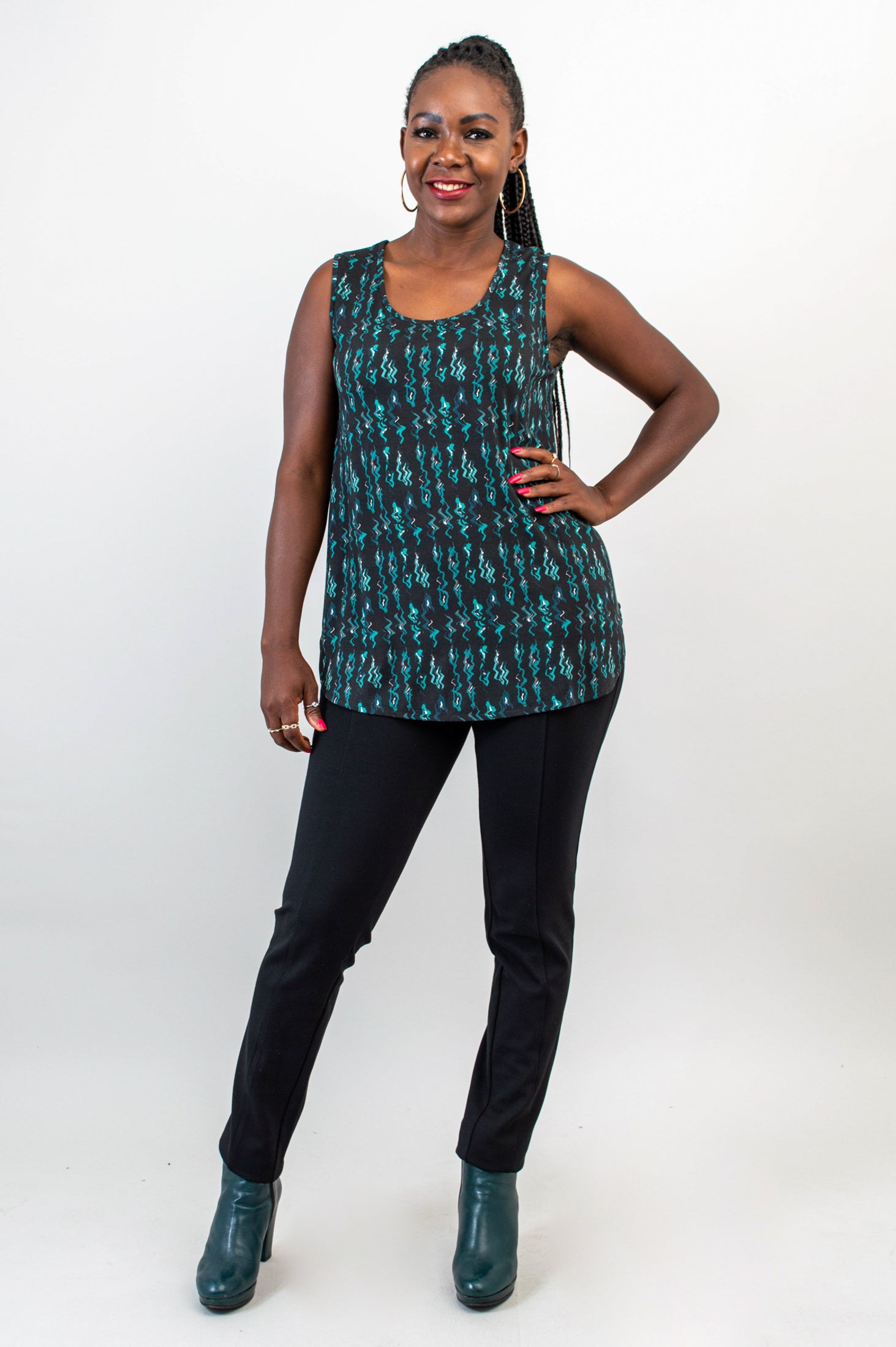 Jazz Tank Top - Teal Abstract Print Bamboo Fabric - Women's Casual Wear for Summer, Beach, and Music Festivals