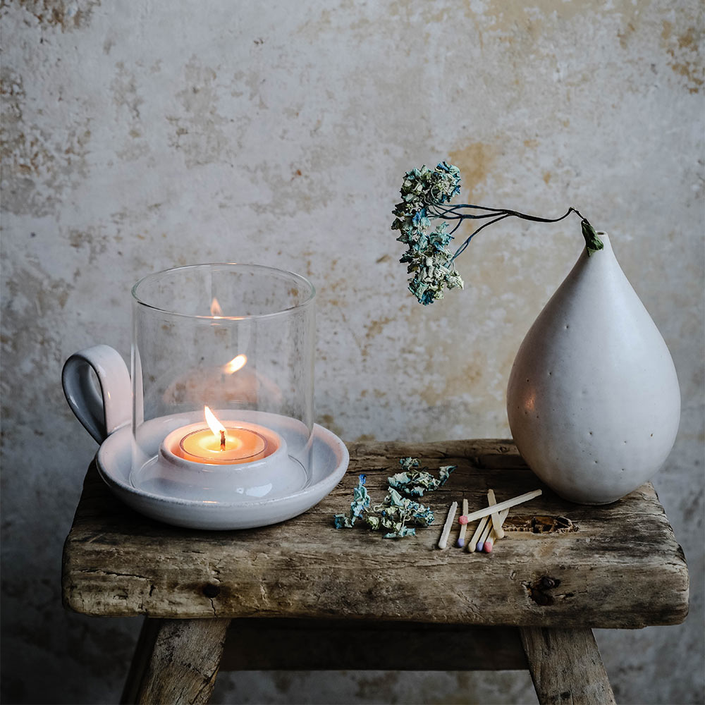 Small Stoneware Hurricane Candle Holder - Elegant Home Decor for Dining Table, Wedding Centerpiece, and Romantic Ambiance