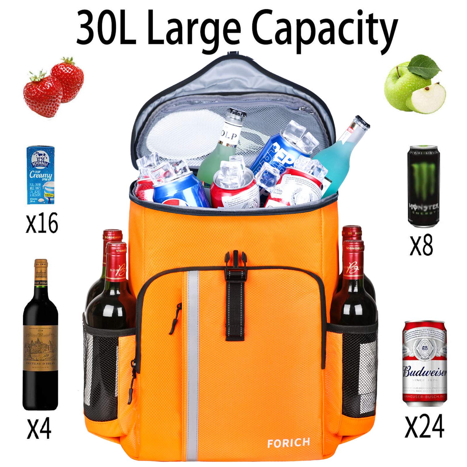 FORICH Leakproof Insulated Backpack Cooler - Waterproof Lightweight Soft Cooler Bag for Beach, Picnics, Camping & Hiking - Holds 30 Cans - Perfect for Work Lunch, Outdoor Adventures & Travel