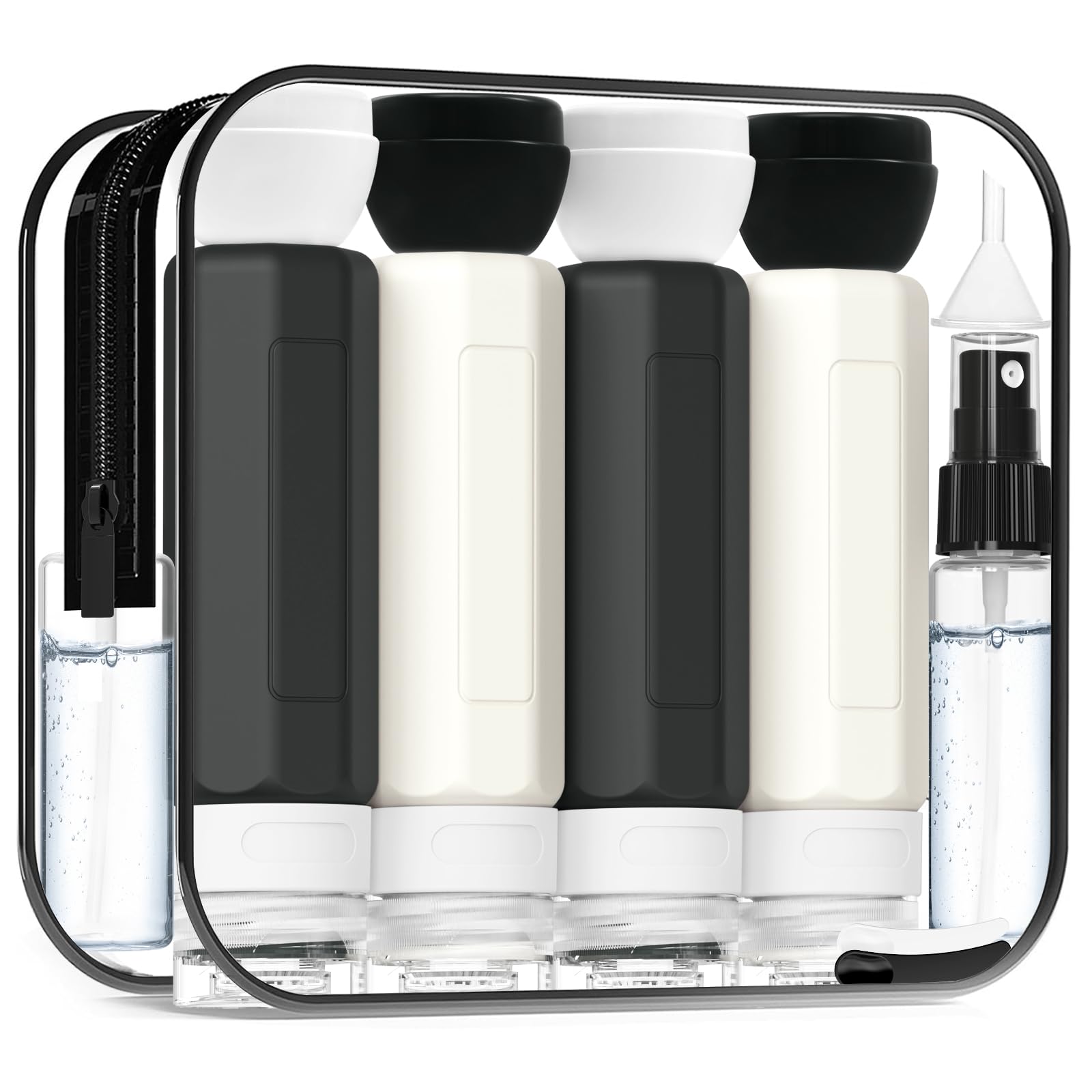 17PCS Travel Bottles for Toiletries - TSA Approved Leak Proof Silicone Containers for Shampoo, Conditioner & Lotion | Black & White Travel Kit for Vacation, Gym & Business Trips