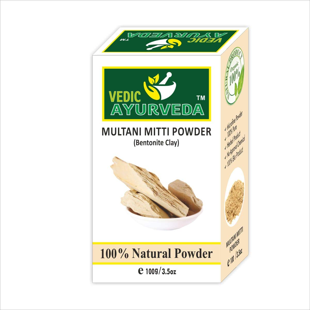 VEDICAYURVEDA 100% Organic Multani Mitti Clay Powder - Deep Facial Cleanser for Skin Brightening, Tan Removal & Glowing Complexion | Natural Face & Hair Mask for Acne, Oily Skin & Detox | Ayurvedic Skincare for Spa & Home Beauty Treatments
