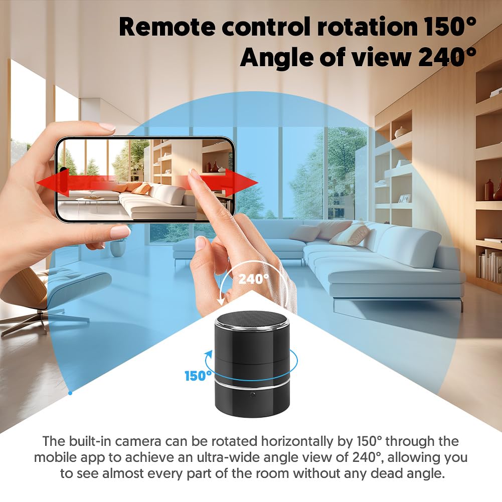 SOPKVL Hidden Spy Camera Bluetooth Speaker - 240° Ultra-Wide Angle Nanny Cam with WiFi Live View & Motion Detection, 2.4G/5G Dual Band for Home & Office Security - Perfect for Baby Monitoring, Pet Watching, and Indoor Surveillance