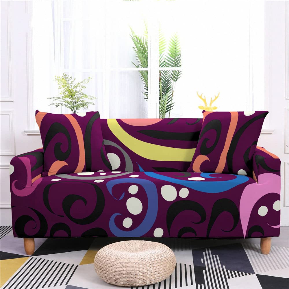 Stretch Sofa Cover - All Inclusive Couch Cover with Abstract Graffiti Geometric Print - Perfect for Living Room Furniture Protection & Style Upgrade