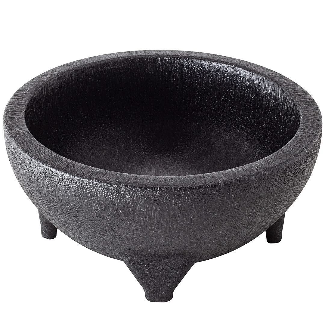 56oz Black Plastic Molcajete Salsa Bowl - 3-Legged Design, Microwave & Dishwasher Safe, Shatterproof Serving Bowl for Guacamole, Cheese Dip, Sauces - Perfect for Parties, Restaurants & Mexican Cuisine