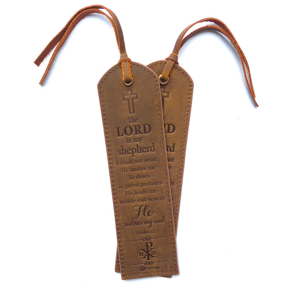 2 Pack Leather Bible Bookmarks with Inspirational Bible Verse - Psalm 23 The Lord is My Shepherd | Religious Book Markers for Men, Women & Book Lovers | Perfect Christian Gift for Baptism, Bible Study & Church Events