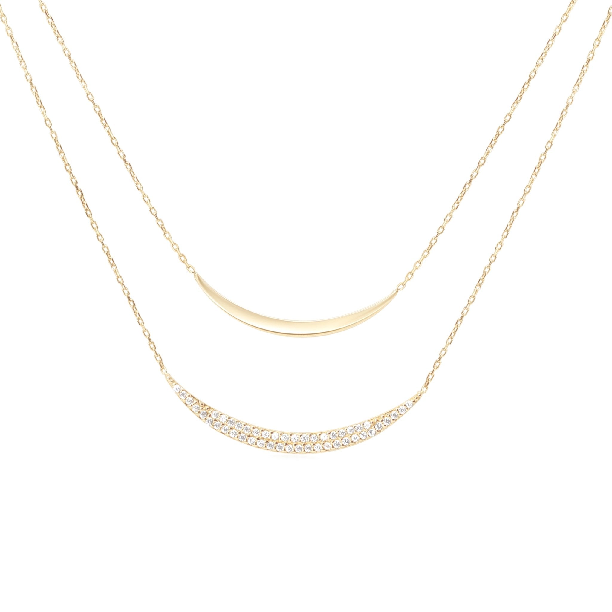 14k Yellow Gold Diamond Double Curve Layering Necklace for Women - Elegant Dainty Jewelry for Everyday Wear, Date Nights & Special Occasions