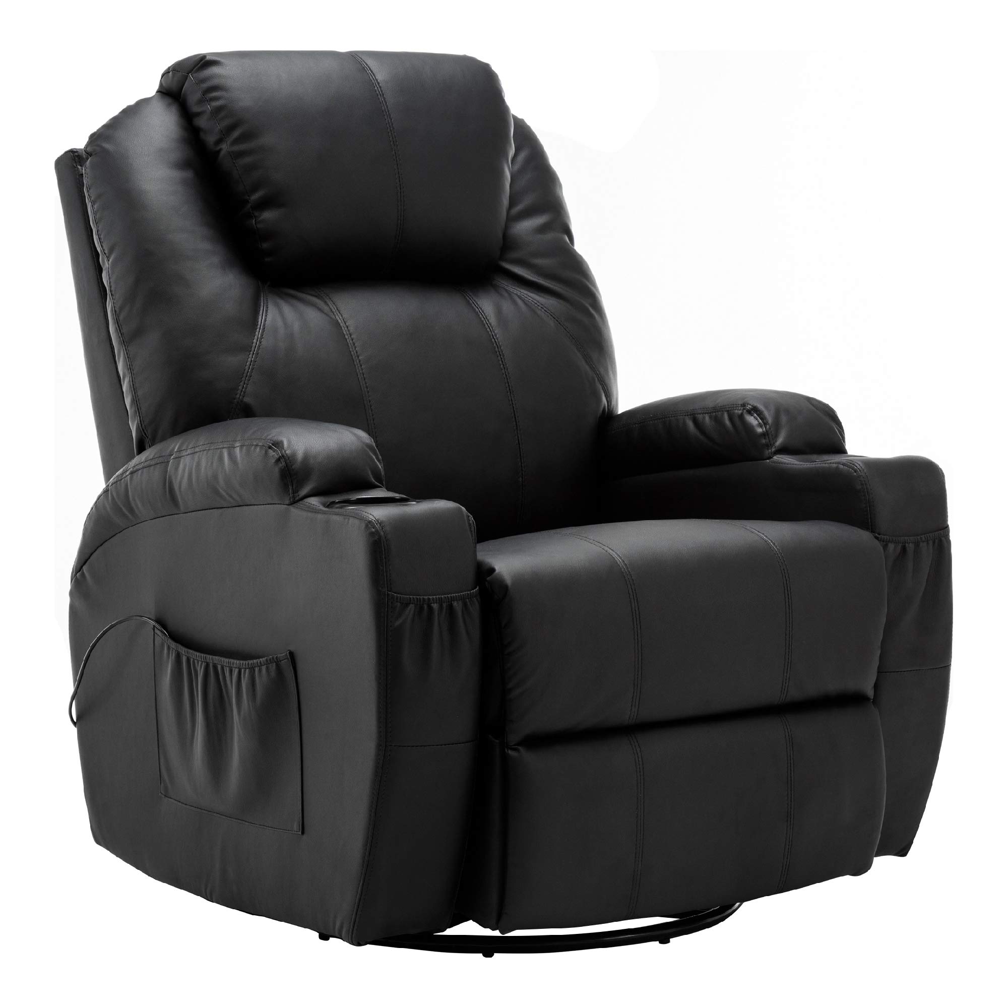 MCombo 360° Swivel Heated Massage Recliner Chair with Adjustable Settings - Black 7020BK - Perfect for Living Room, Home Theater, and Office Relaxation