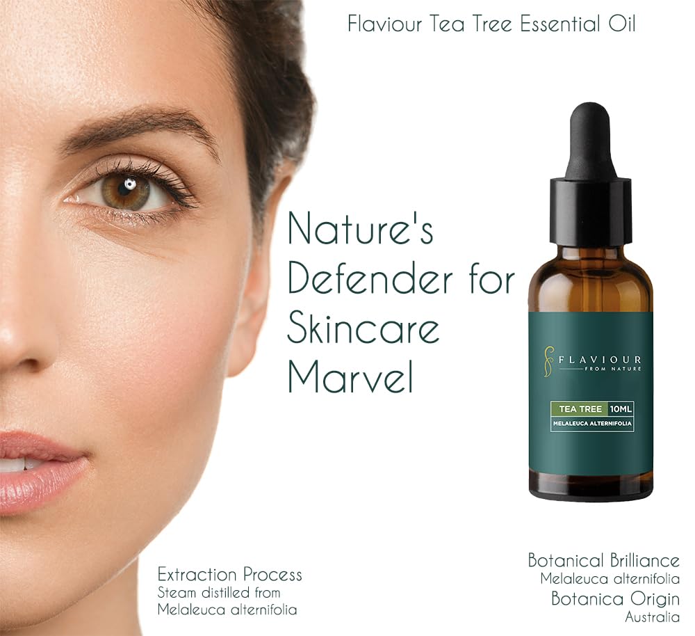 100% Pure Natural Tea Tree Essential Oil for Skin, Hair & Acne Care - Moisturizing, Cleansing & Dandruff Treatment - Promotes Sleep & Relaxation - 10ml Bottle - Perfect for Aromatherapy, Massage & DIY Beauty Products
