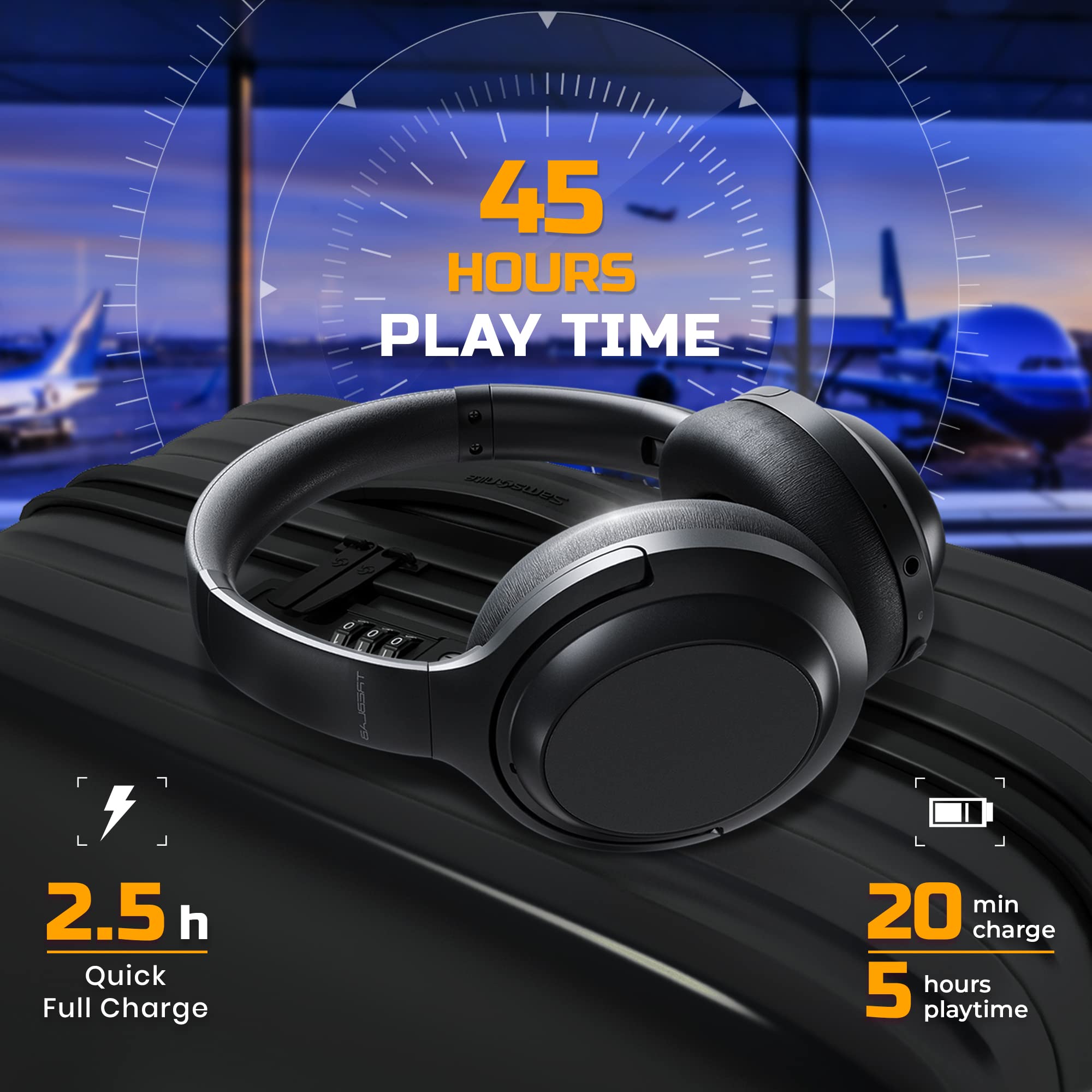 TREBLAB Z7 PRO Hybrid Active Noise Canceling Wireless Bluetooth Headphones with Mic - 45H Playtime, USB-C Fast Charging, aptX, Stereo Sound, Touch Control (Grey, Renewed) - Perfect for Travel, Workouts, and Office Use