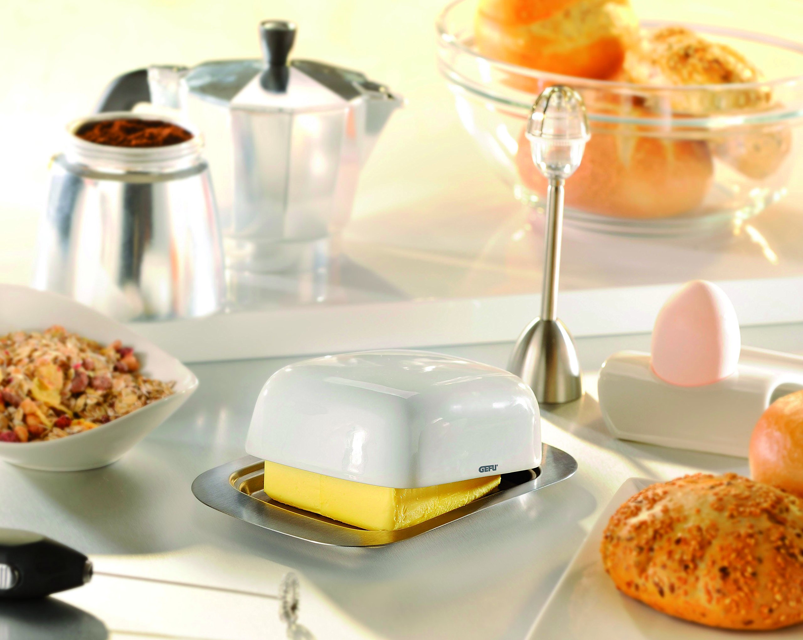 Premium Gefu Butter Dish Servia - Stainless Steel & Porcelain Kitchen Butter Keeper | Elegant Butter Storage for Dining Tables, Breakfast Buffets & Gift Giving