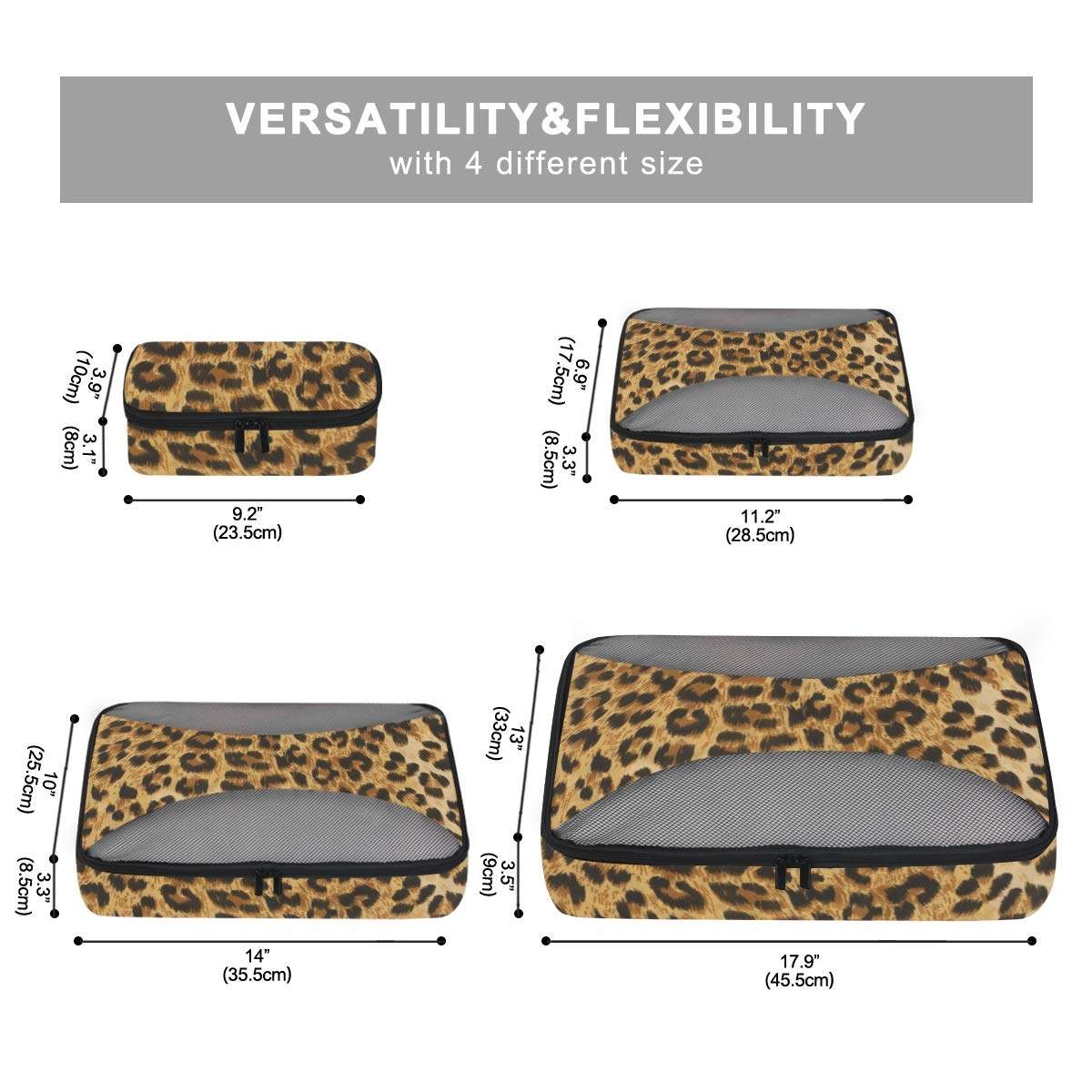 4-Piece Leopard Print Packing Cubes Set - Travel Luggage Organizers for Men & Women | Perfect for Carry-On Bags, Suitcases & Backpacking Trips