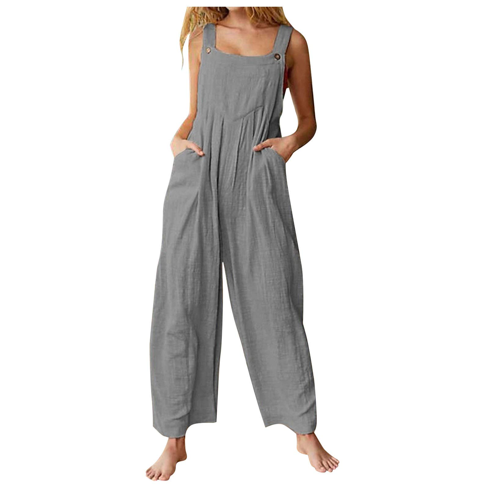 Women's Summer Rompers & Jumpsuits - Sleeveless Loose Petite Overalls with Pockets | Casual & Dressy Outfits for Beach, Vacation & Everyday Wear
