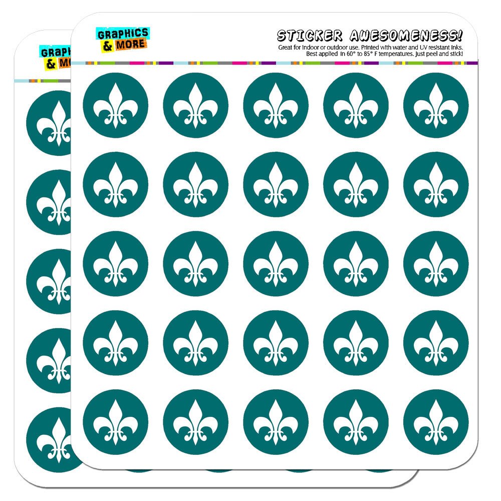 Fleur de Lis Teal 1 Inch Planner Stickers for Calendar, Scrapbooking & Crafting - Opaque Vinyl Decorative Stickers for Journals, Bullet Journals & DIY Projects