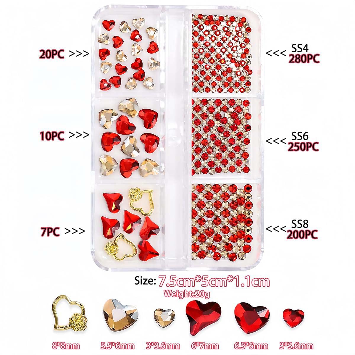 3D Red Heart Nail Charms - Valentine's Day Nail Art Decorations with Shiny Rhinestones | Flatback Gems for DIY Nail Design, Manicure Accessories & Craft Jewelry | Perfect for Valentine's Gifts, Bridal Nails, Party Manicures and Special Occasions