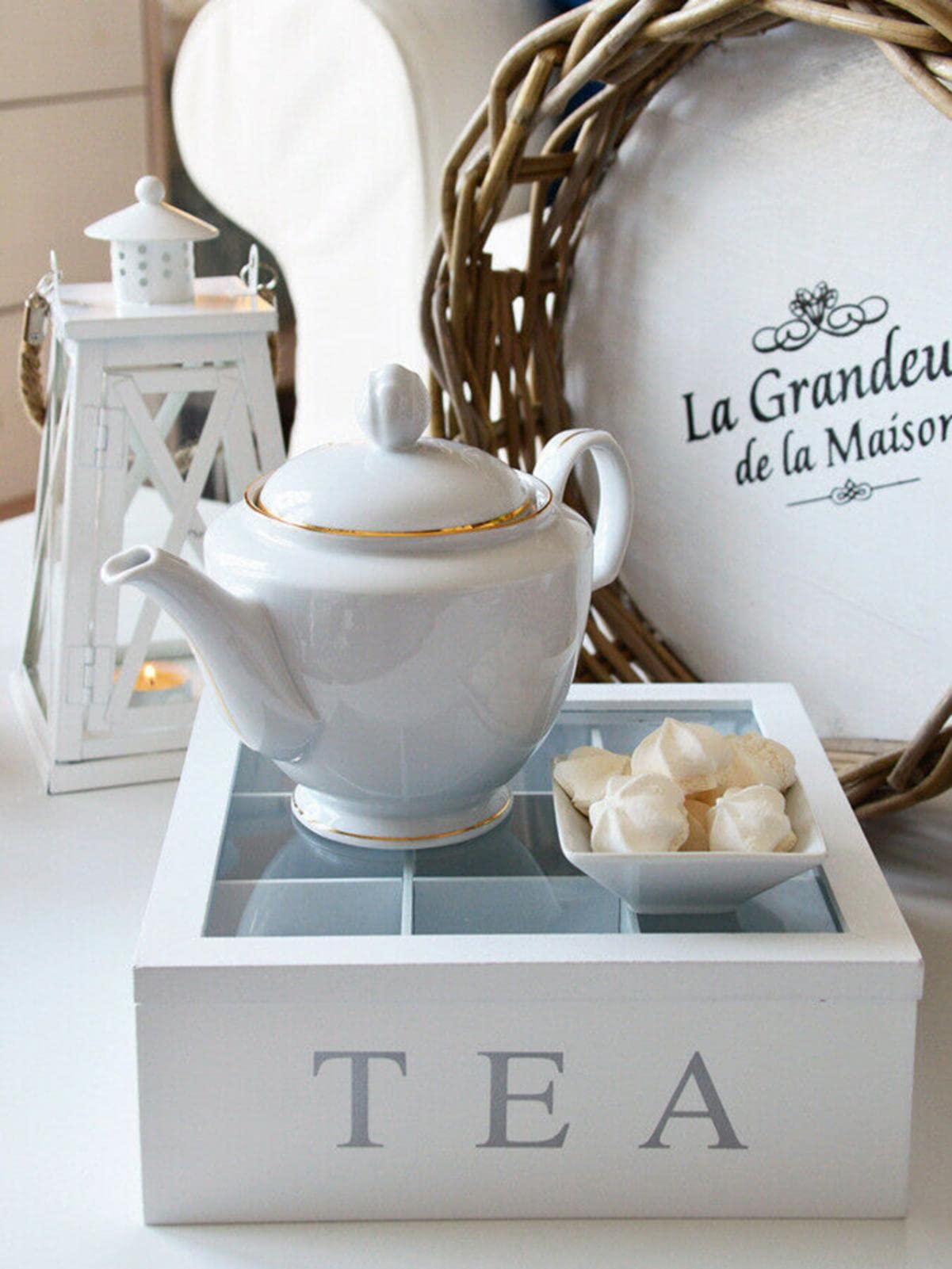 Bamboo Tea Bag Storage Box with Clear Lid - 9 Compartment Rustic Kitchen Organizer for Tea Pouches, Sugar Packets & Coffee Pods | Perfect for Pantry, Office & Gift Giving