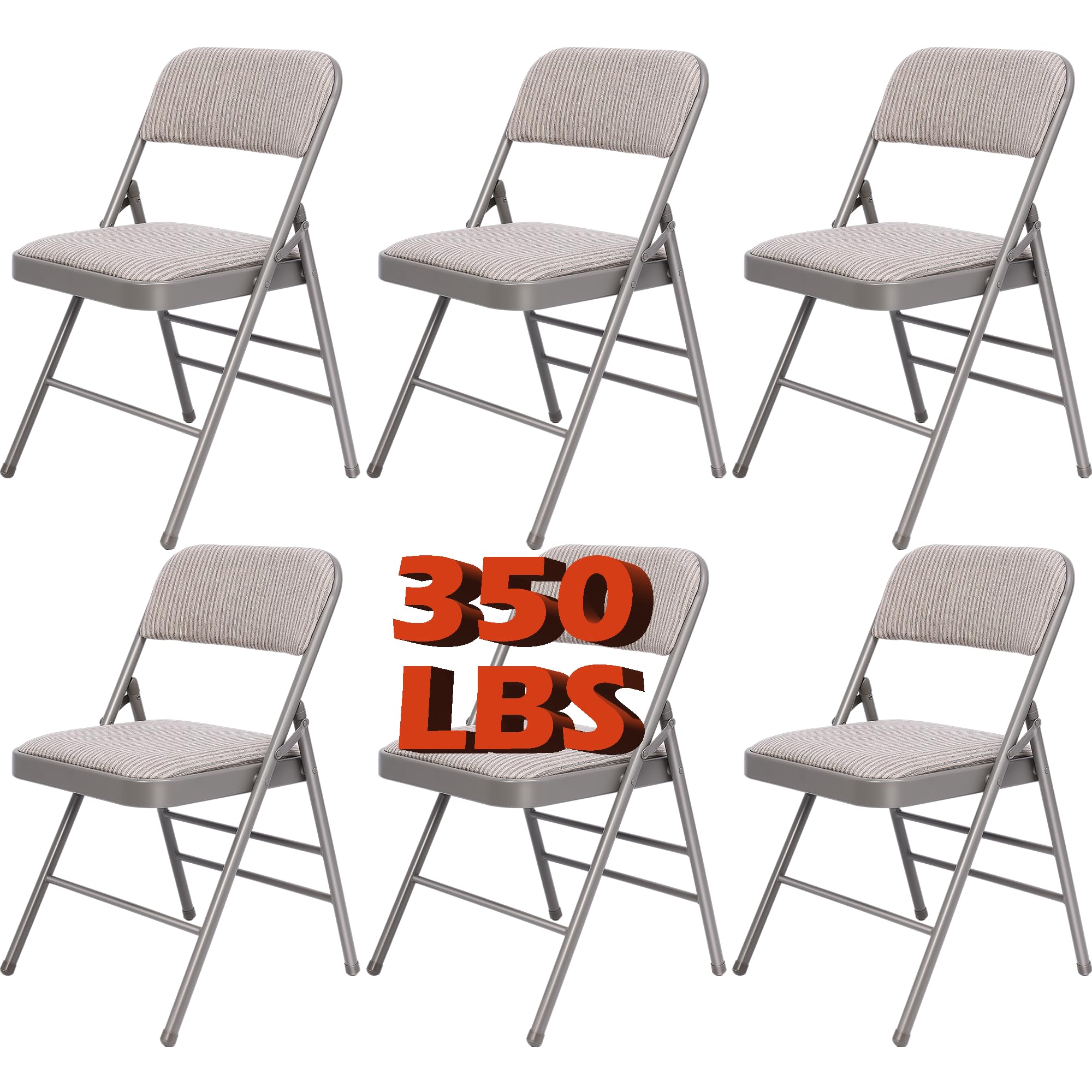 6 Pack Grey Folding Chairs with Padded Seat & Back - Stackable Fabric Dining Chairs for Home, Office, Wedding, Party | Indoor & Outdoor Use - Portable Commercial Event Chairs for Banquet, Picnic, Camping & More