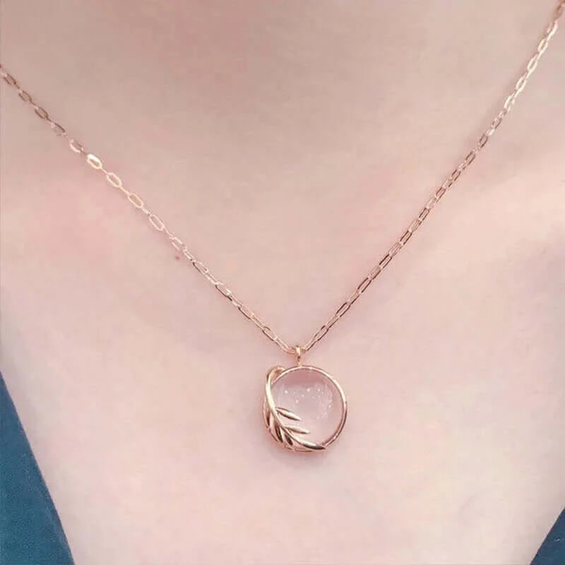 Blush Pink Rose Quartz Leaf Pendant Necklace - Elegant Healing Crystal Jewelry for Women | Perfect for Valentine's Day Gifts, Spiritual Healing & Everyday Wear | TB1082
