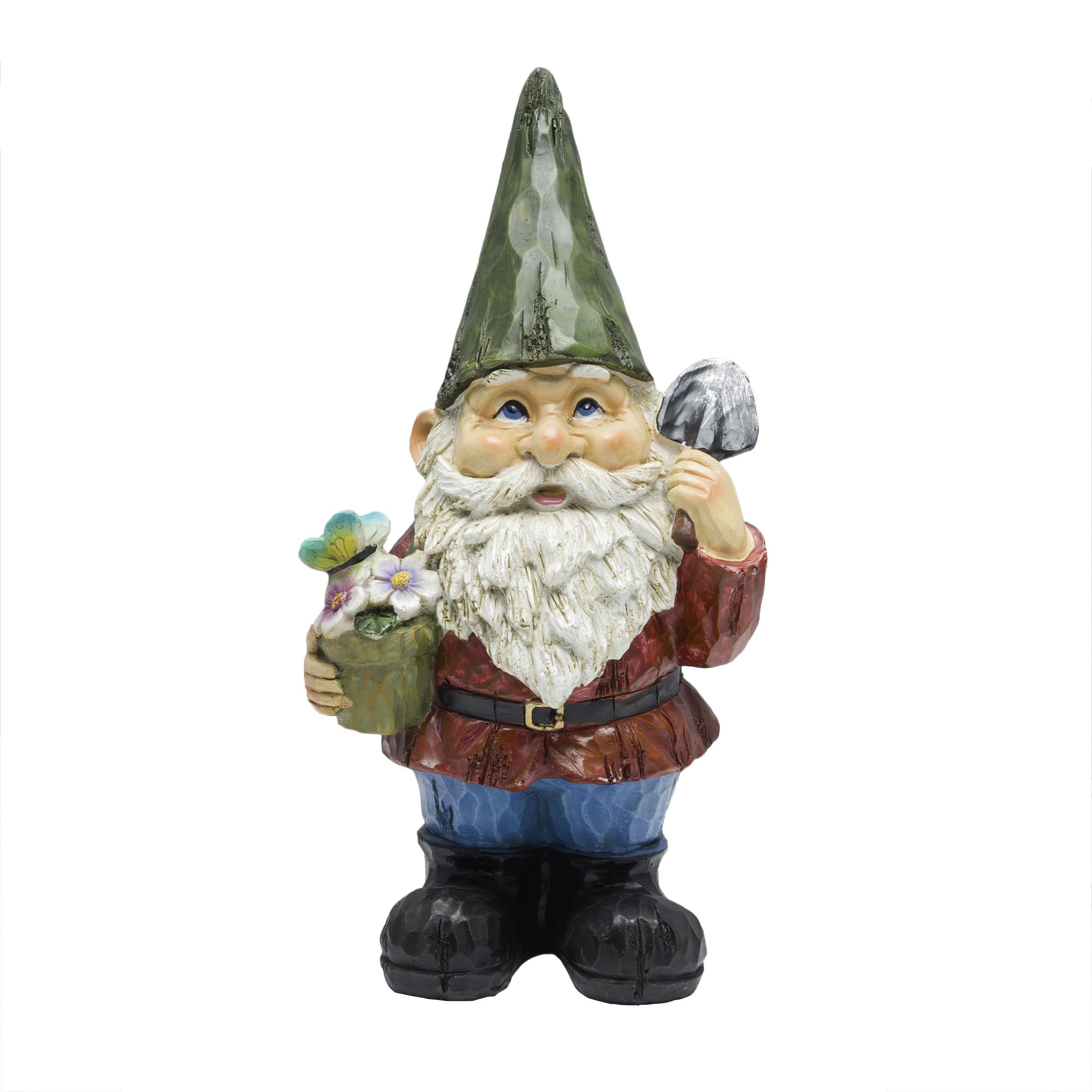 Alpine Corporation 12 Inch Tall Outdoor Garden Gnome Statue with Flower Pot - Cute Yard Decoration for Lawn, Patio & Garden Decor