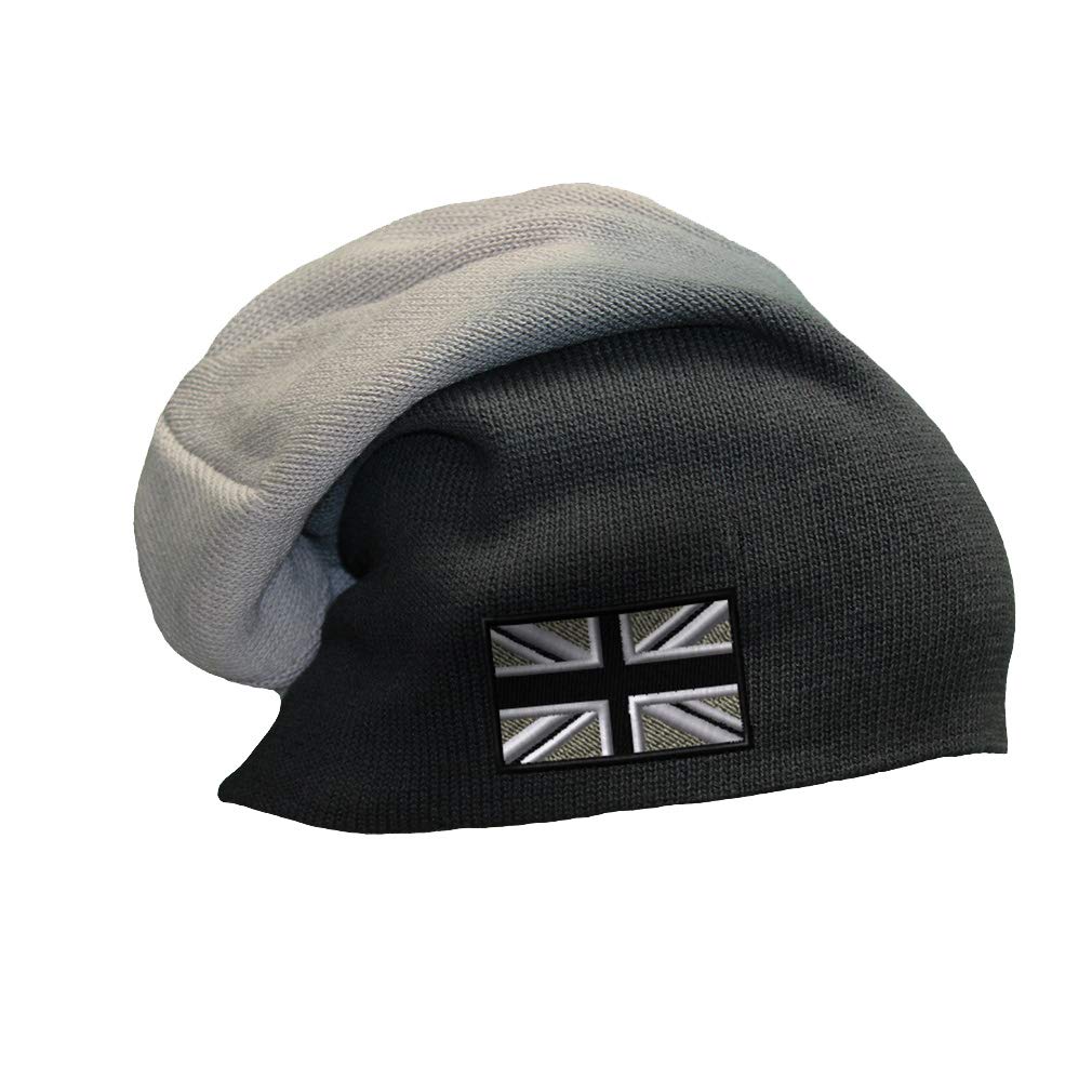 British Flag Black & White Embroidered Slouchy Beanie for Men & Women - Cozy Winter Skull Cap for Outdoor Activities, Streetwear Fashion