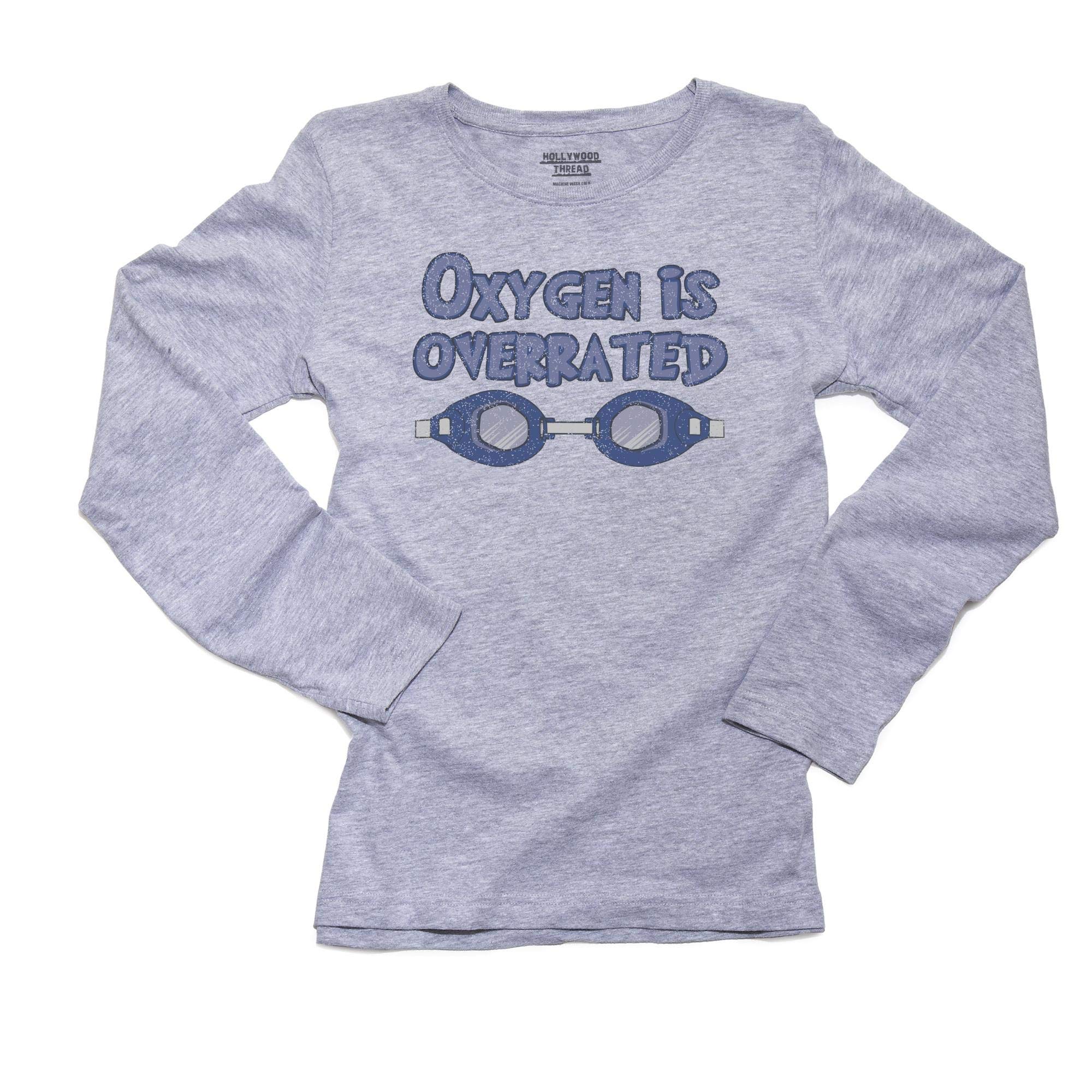 Oxygen is Overrated Swimming Goggles Graphic Women's Long Sleeve T-Shirt - Hollywood Thread - Perfect for Pool Parties, Beach Outings & Water Sports
