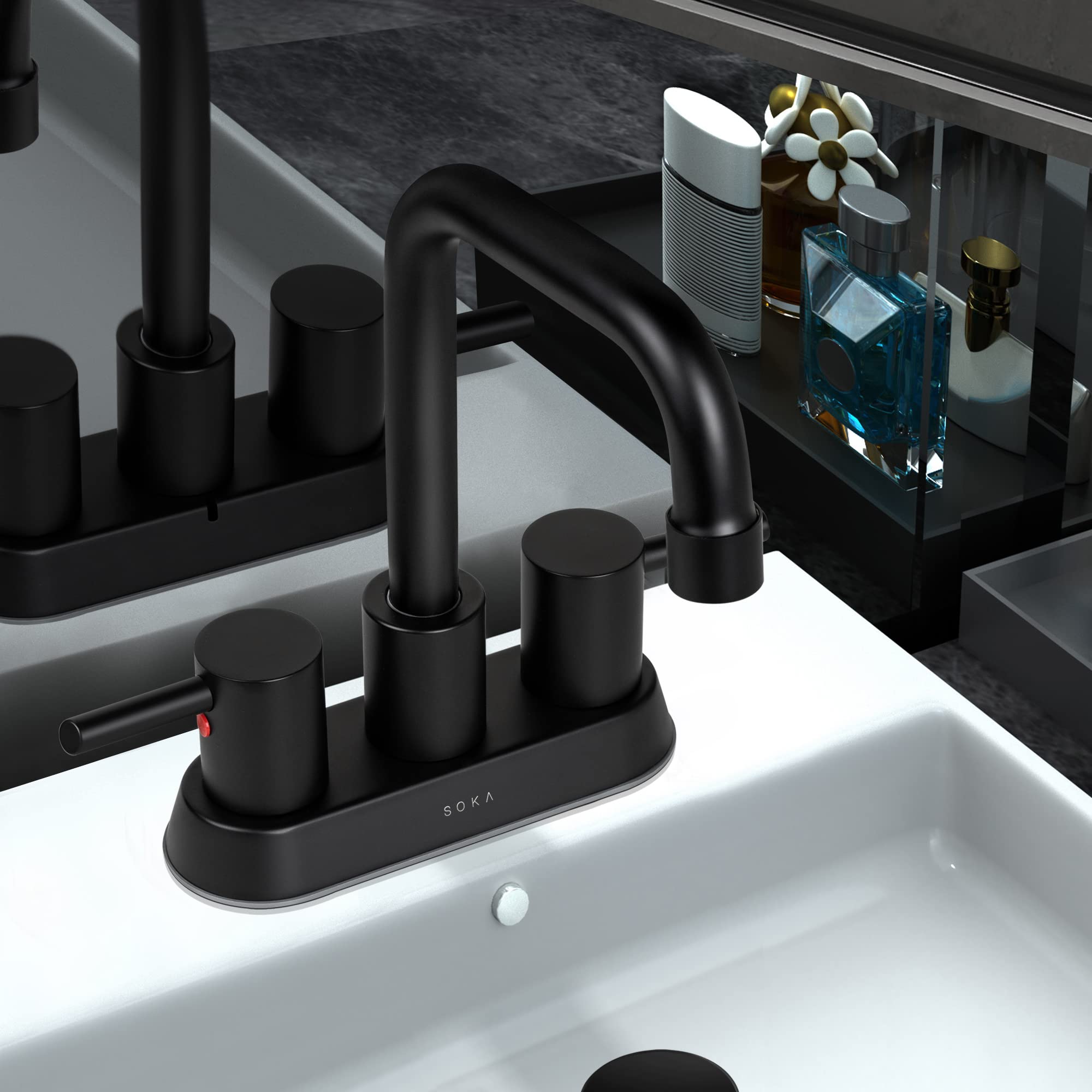 Commercial 4-Inch Centerset Bathroom Faucet with 2 Handles - 3 Hole Touchless Hand Sink Faucet for Public Restrooms, Hospitals & High-Traffic Areas