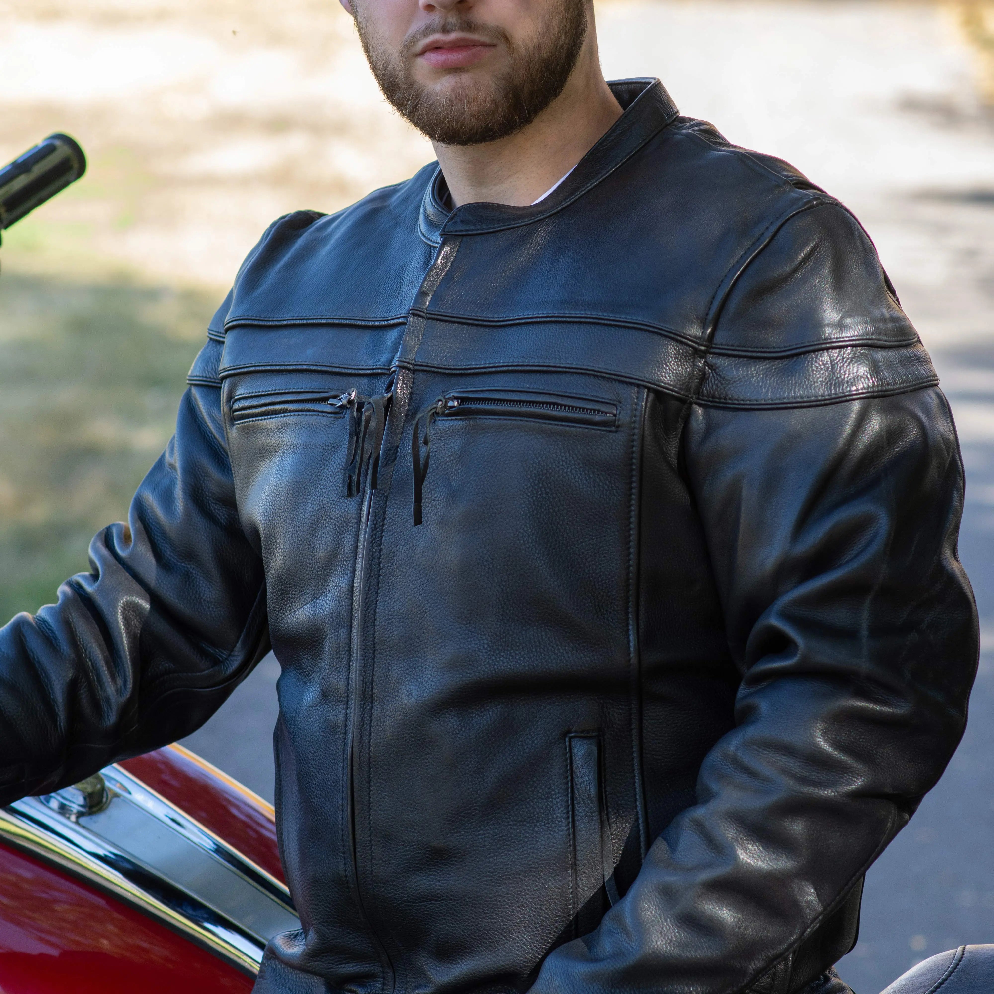 Open Road Men's Maverick Genuine Leather Motorcycle Jacket - Biker Riding Gear for Harley Davidson & Cruiser Motorcycles - Perfect for Commuting & Road Trips