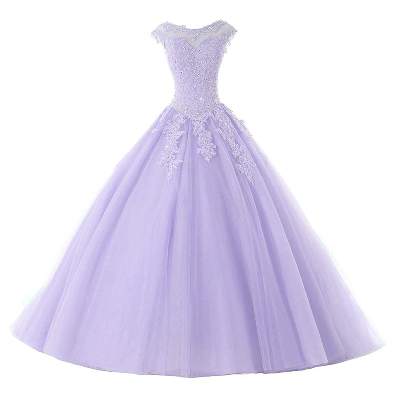 Elegant Long Tulle & Lace Applique Ball Gown - Quinceañera, Prom, Sweet 16 Formal Dress with Beaded Details (US Size 4, Aqua Blue) | Perfect for Quinceañera Celebrations, Prom Nights, Wedding Parties & Special Occasions