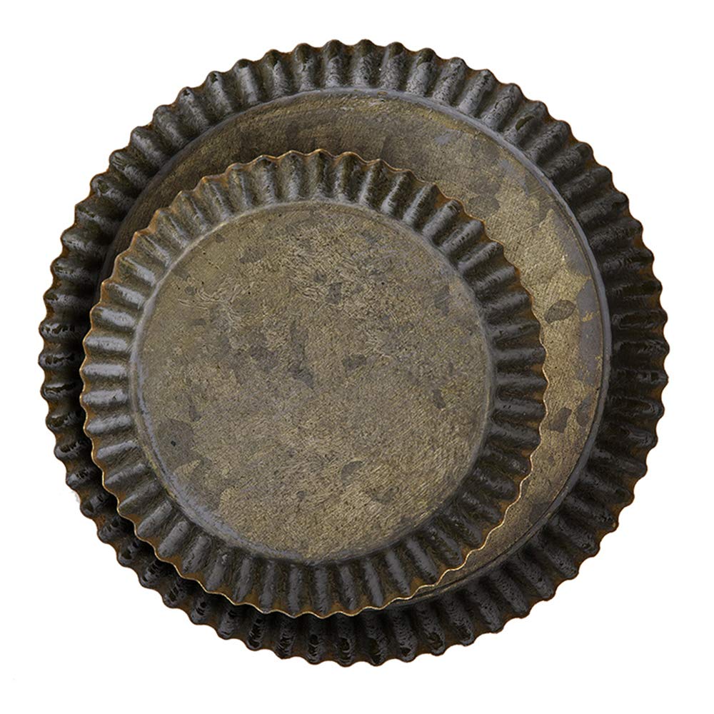 Vintage Handcrafted Metal Tray with Floral Rim - Antique Round Rustic Iron Plate for Home Decor, Church Events & Wedding Serving | Perfect for Tea Party, Wall Decor and Vintage Style Table Setting