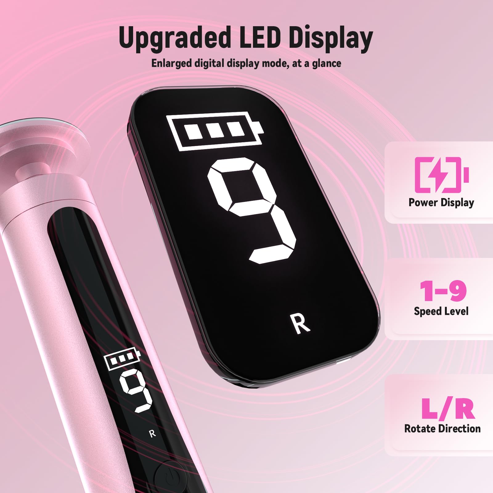 Electric Callus Remover for Feet - Rechargeable 9-Speed Adjustable Pedicure Tool with LED Display, 2-in-1 Foot File & Nail Polisher for Dry Dead Skin Removal (Rose Gold) - Perfect for At-Home Pedicures & Foot Care Routines