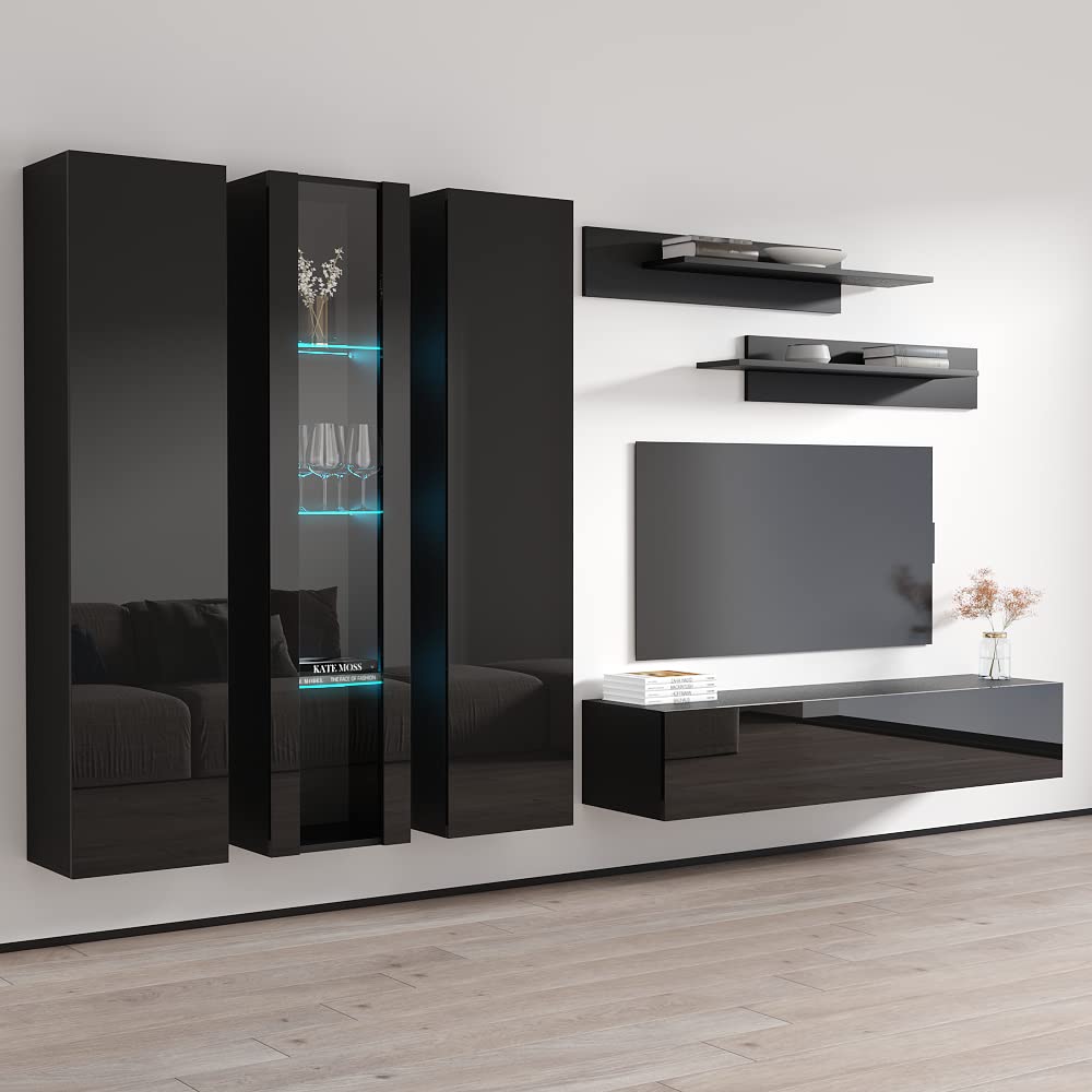 Modern Floating TV Stand with Storage & LED Lights - Wall-Mounted Entertainment Center Console for Bedroom & Living Room - Meble Furniture Fly C4 30TV Stand - Perfect for Small Spaces, Apartments & Home Theater Setup