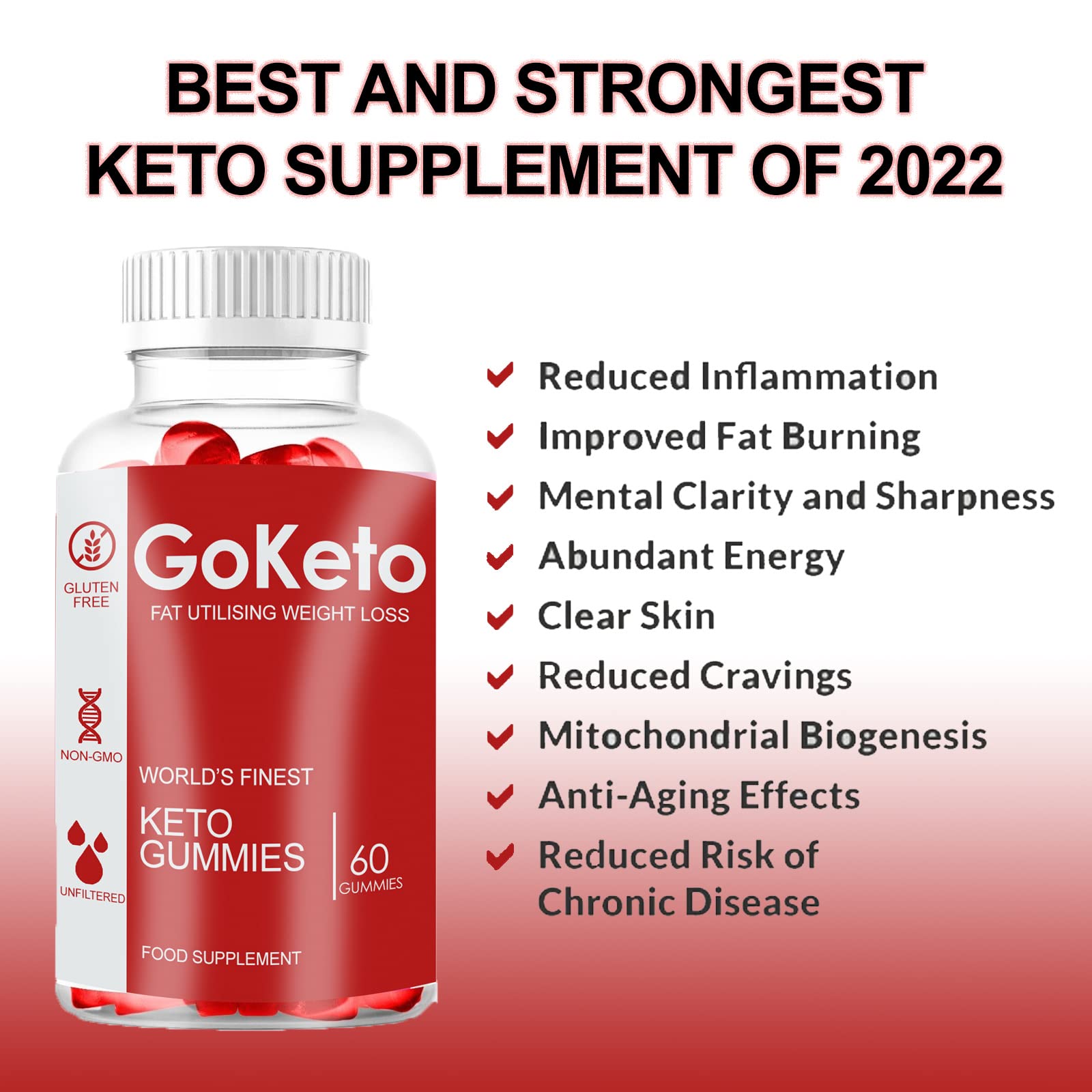 GO KETO Gummies for Weight Loss - Natural Ketogenic Supplement with BHB (60 Count) - Supports Healthy Metabolism & Fat Burning - Perfect for Keto Diet, Low Carb Lifestyle & On-the-Go Wellness