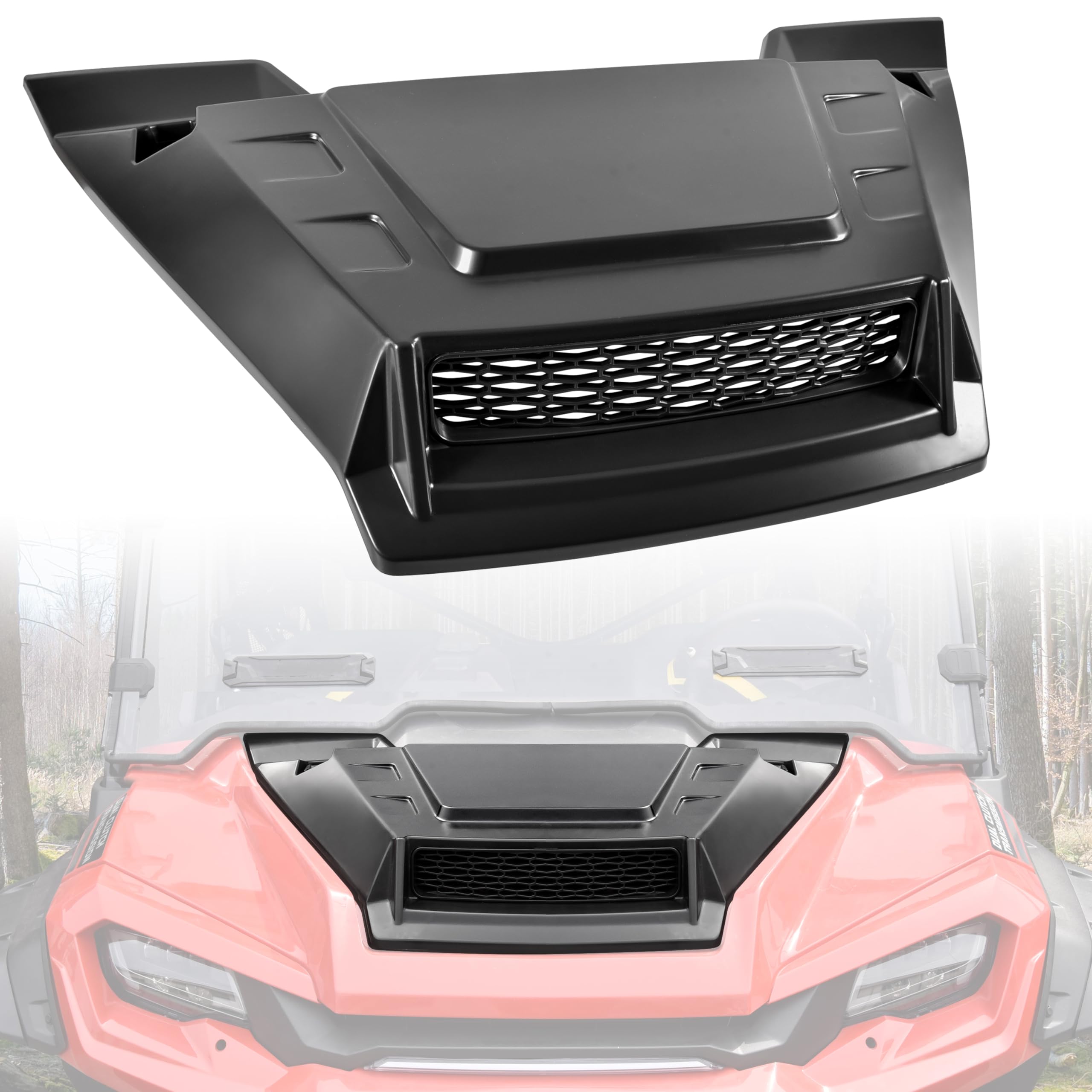 SAUTVS Sport Hood Scoop with Mesh for Honda Pioneer 1000-3 1000-5 1000-6 (2016-2025) | Front Hood Cover with Grill Vents Kit | Easy Installation | Off-Road & Adventure Accessories