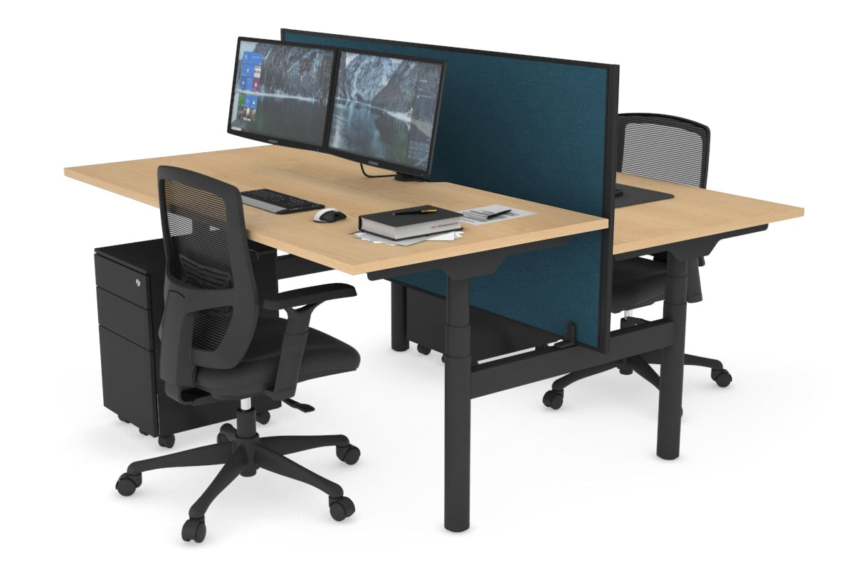 Flexi Premium Height Adjustable 2 Person H Bench Workstation - Black Frame [1600L x 800W with Cable Management] - Ideal for Office, Home Workspace & Collaborative Work Environments