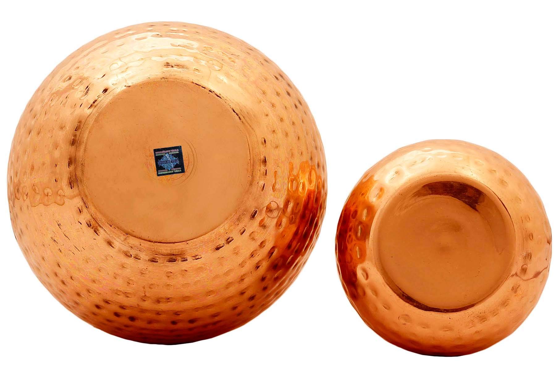 Pure Copper Water Bottle with Inbuilt Glass & Hammered Matka Design - 54 Oz (Pack of 2) | Aesthetic Drinkware for Bedroom, Office & Travel | Ayurvedic Copper Storage Vessel for Healthy Hydration